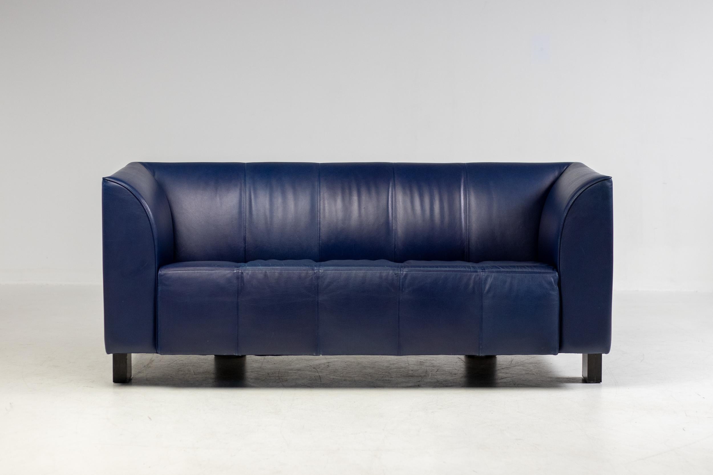 A rare and important example of late 20th-century Japanese design, this indigo blue leather ‘ISU’ sofa was designed by Shigeru Uchida in 1995 and produced by Dutch manufacturer Pastoe. Uchida’s minimalist sensibility is beautifully paired with