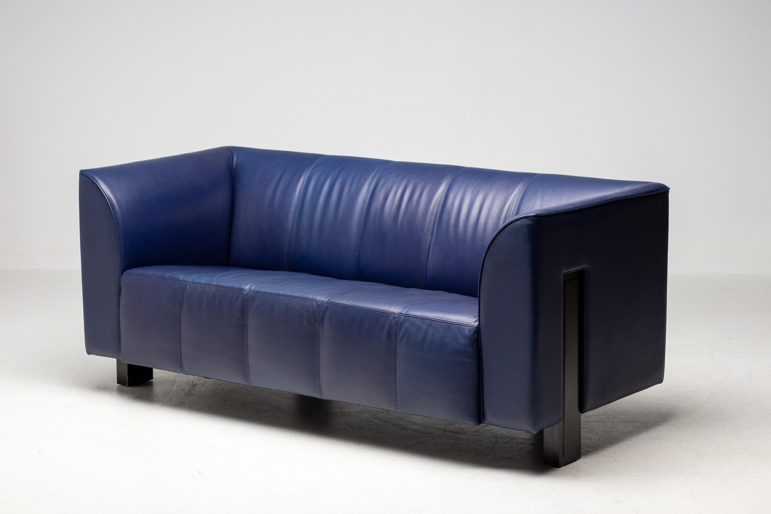 Rare Indigo Blue Leather ‘ISU’ Sofa by Shigeru Uchida for Pastoe, 1995 (Aluminium) im Angebot