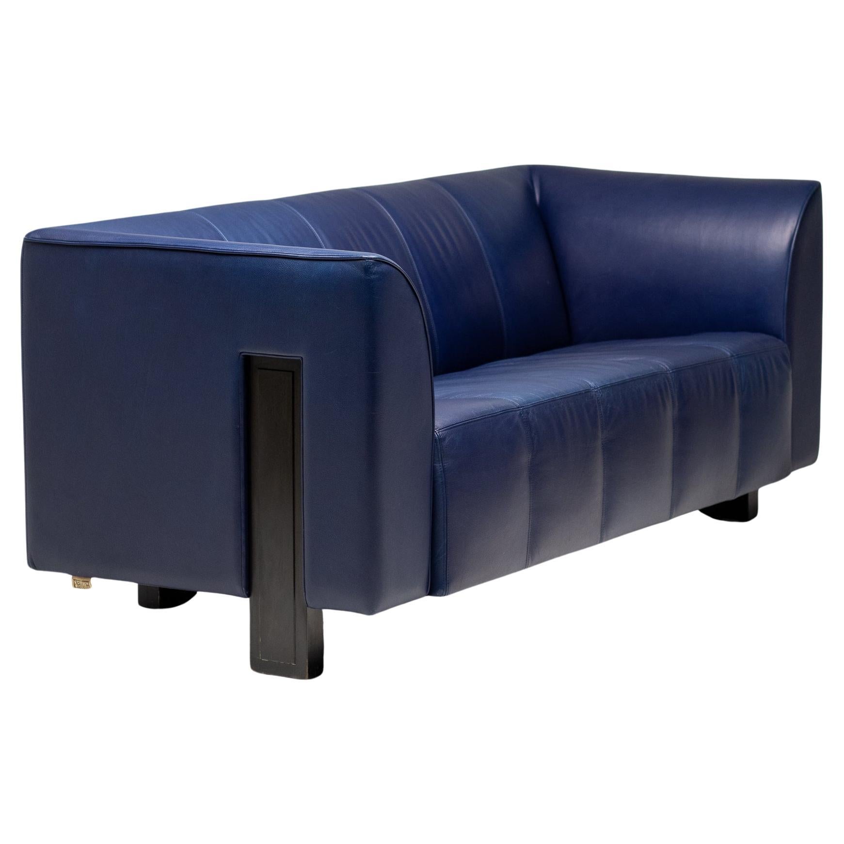 Rare Indigo Blue Leather ‘ISU’ Sofa by Shigeru Uchida for Pastoe, 1995 im Angebot