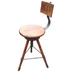 Seltener industrieller Künstler-Atelier-Spindelstuhl oder -Hocker:: höhenverstellbar:: 1920er Jahre