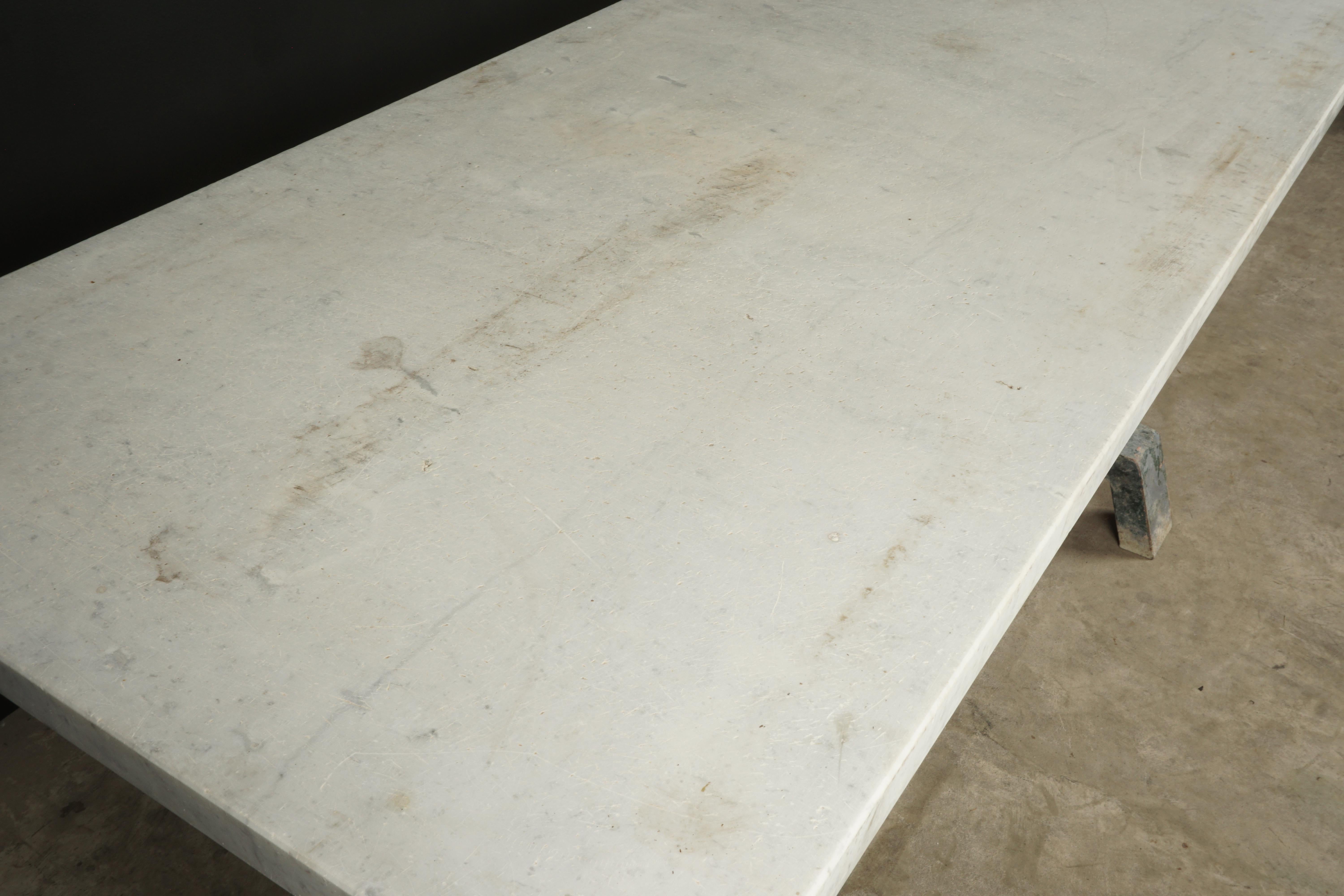 European Industrial Marble Dining Table From France, 1940s