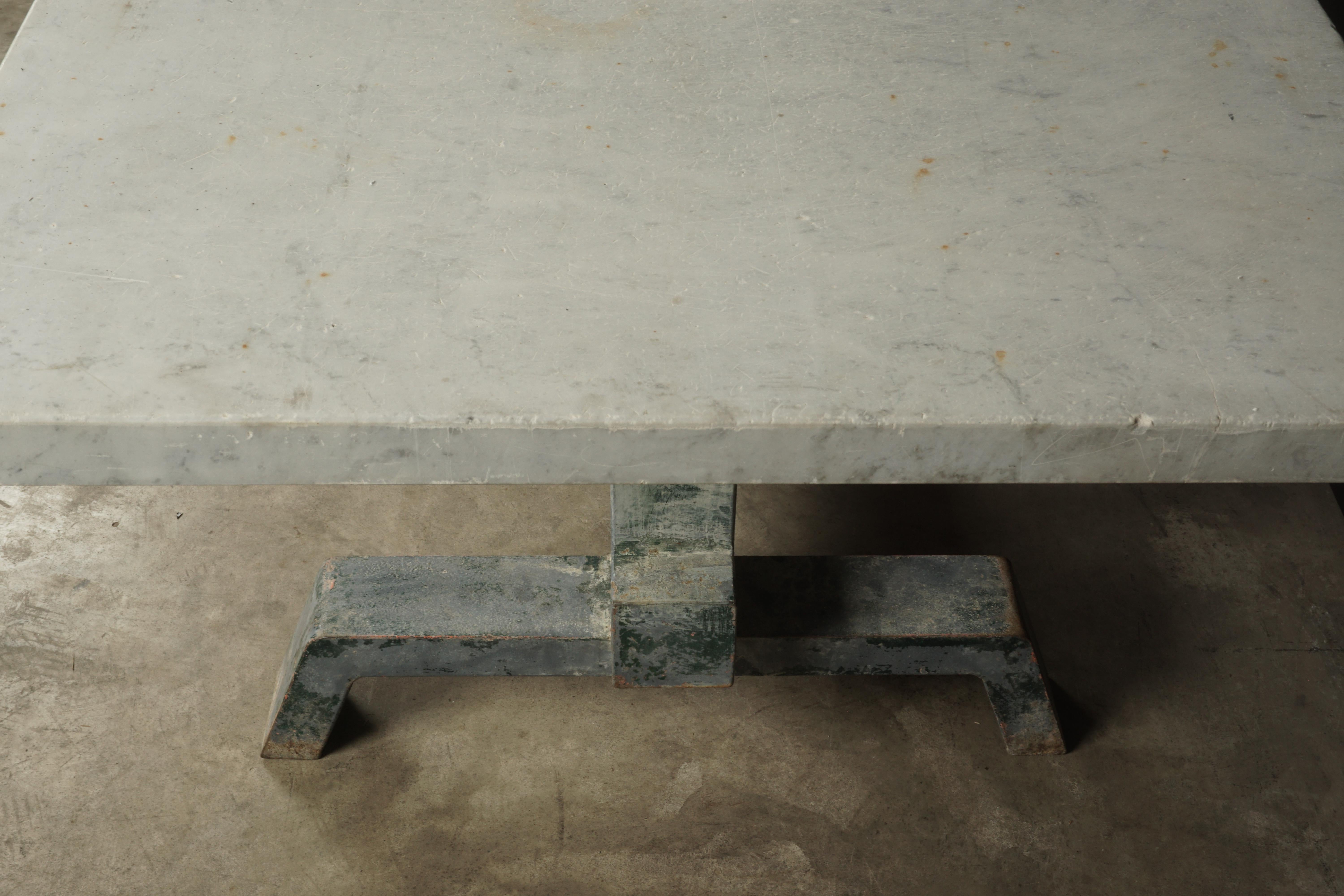 Industrial Marble Dining Table From France, 1940s In Good Condition In Nashville, TN