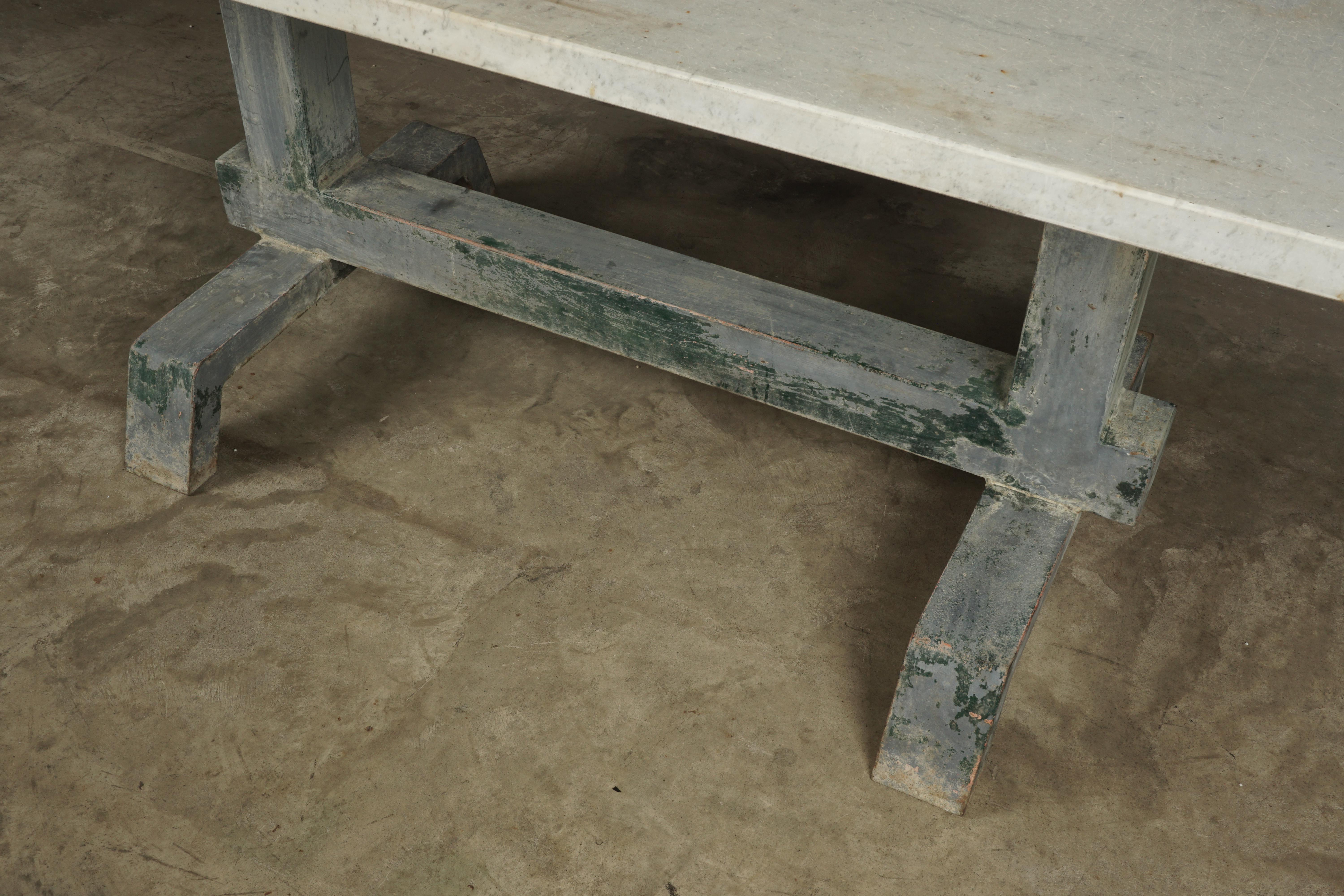 Industrial Marble Dining Table From France, 1940s 2
