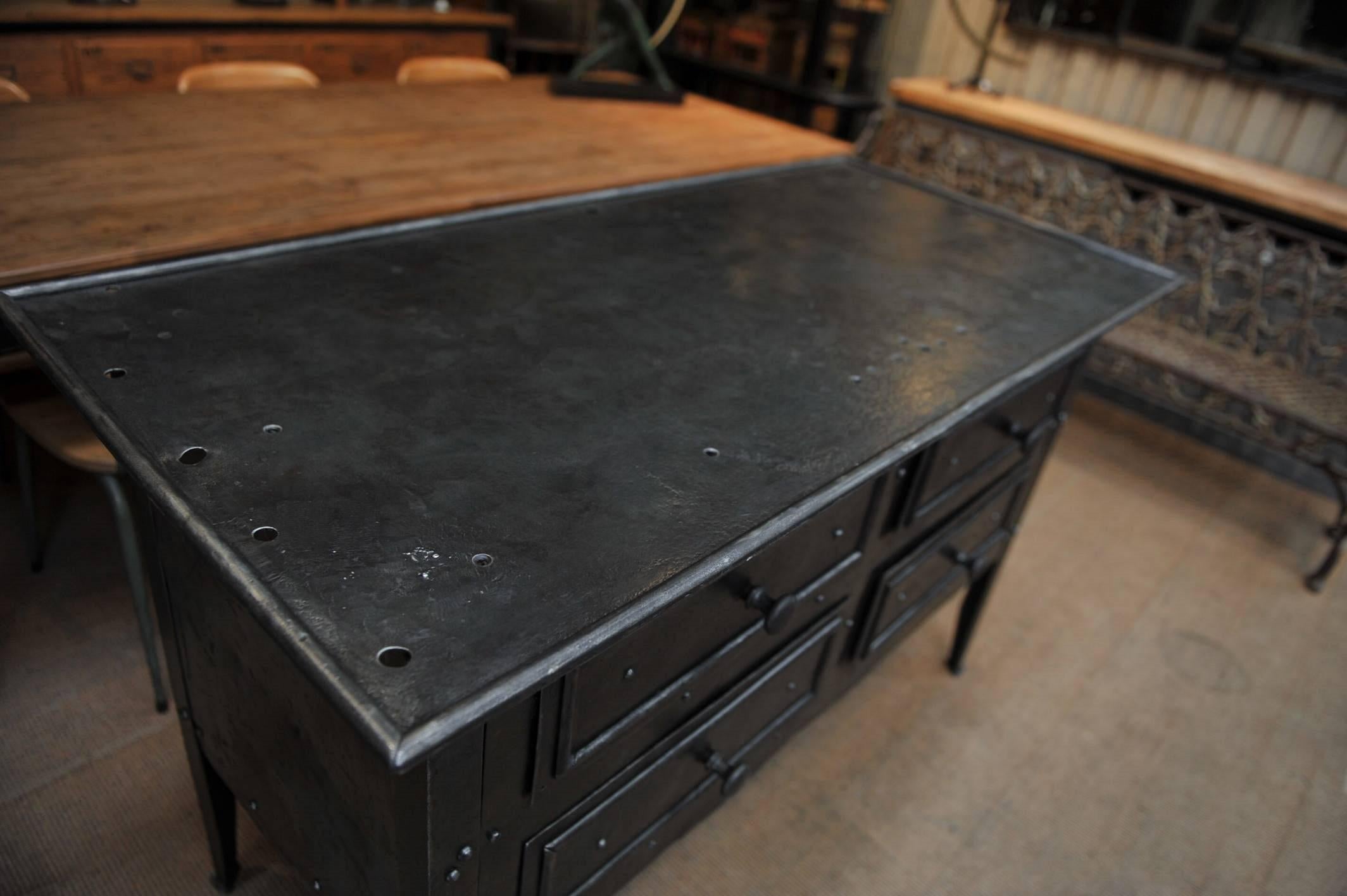 Rare Industrial Riveted Iron Chest of Drawer, 1900s 4