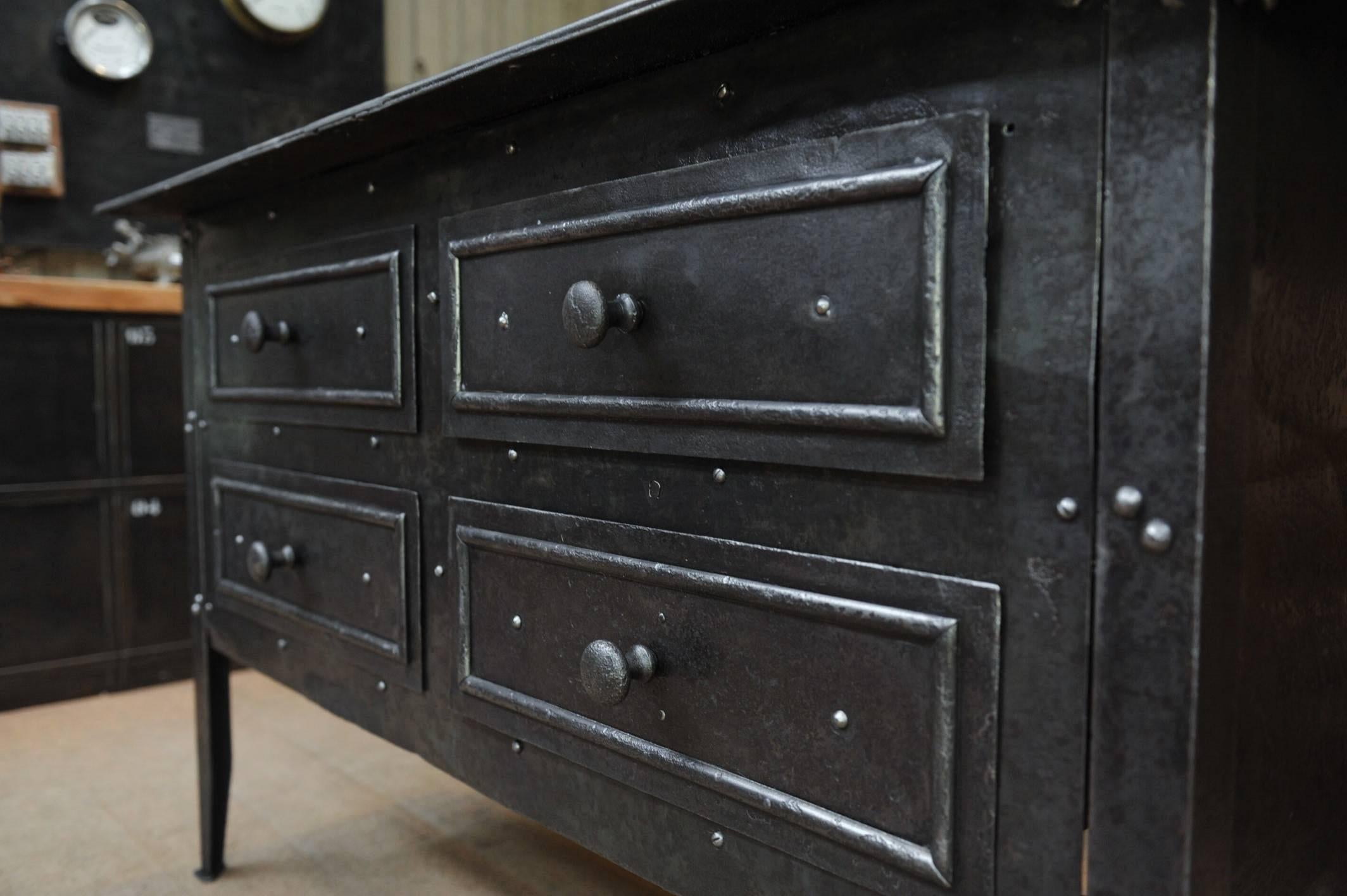 Rare Industrial Riveted Iron Chest of Drawer, 1900s 5