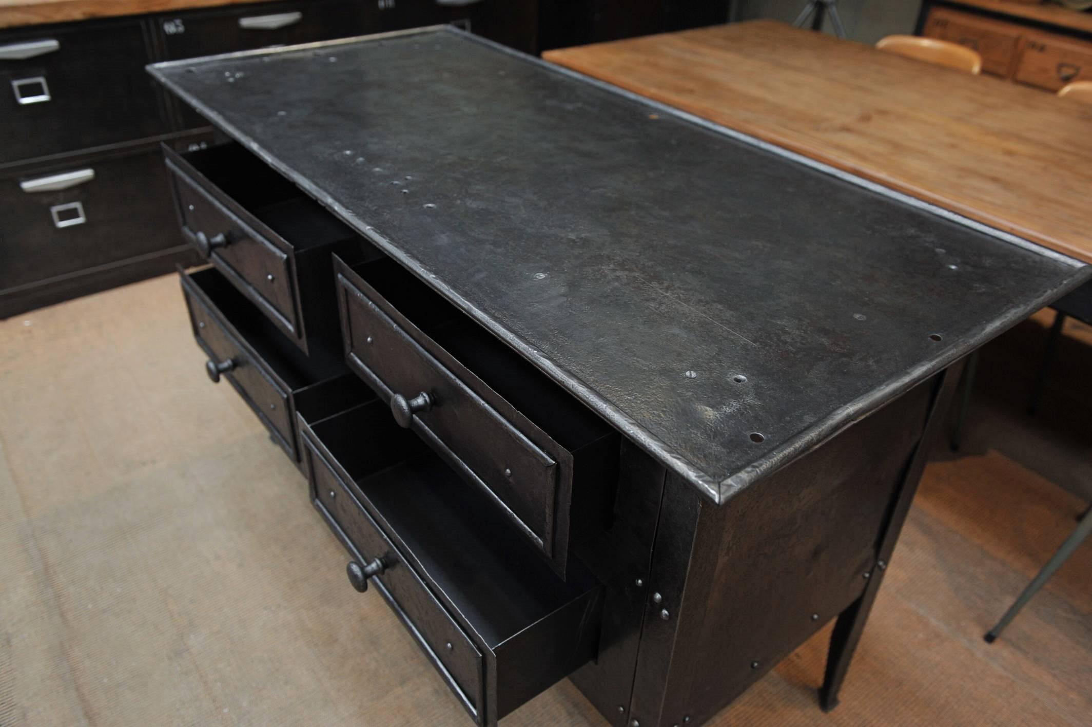 Rare Industrial Riveted Iron Chest of Drawer, 1900s 6