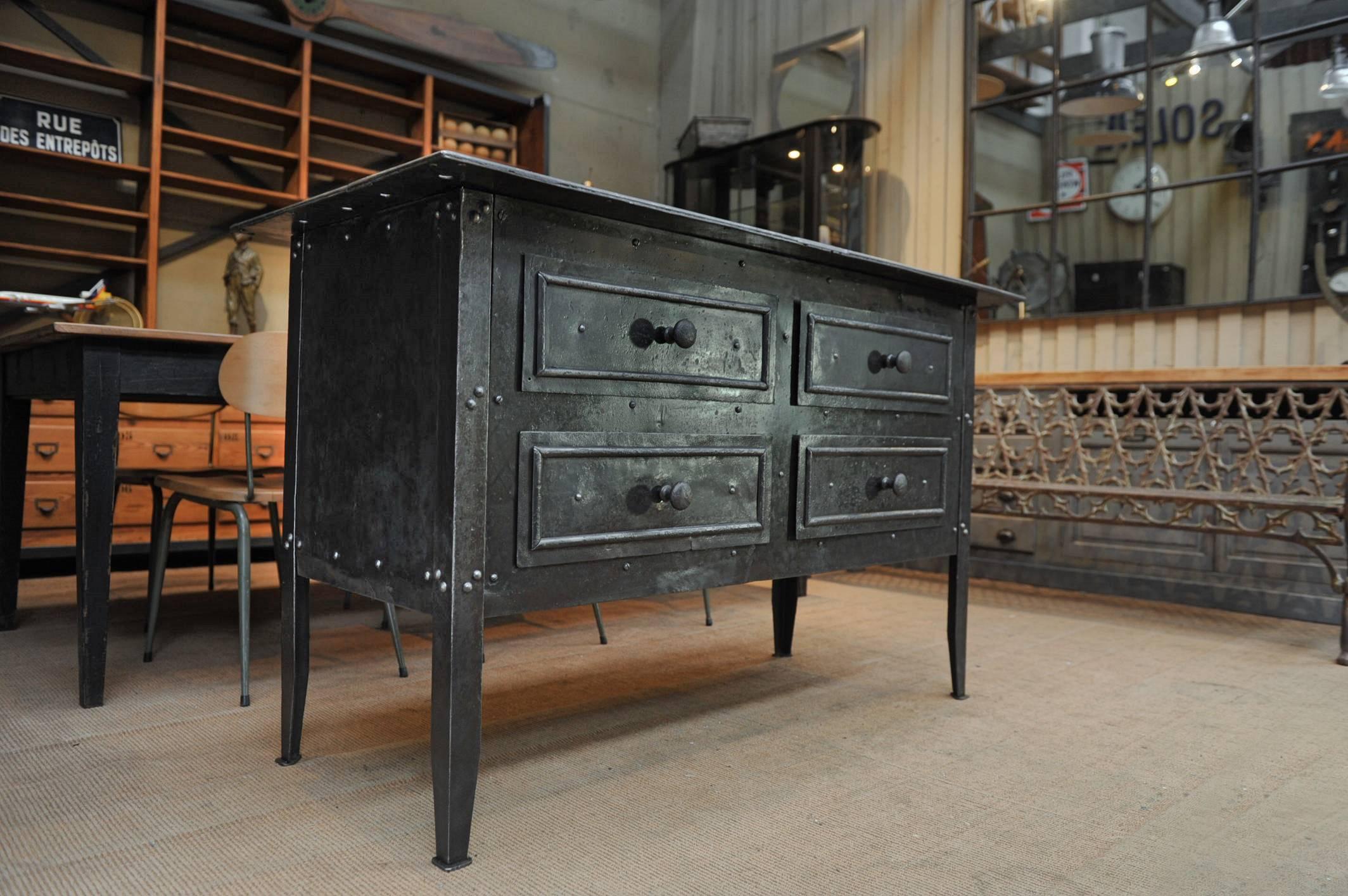 Rare Industrial Riveted Iron Chest of Drawer, 1900s 7