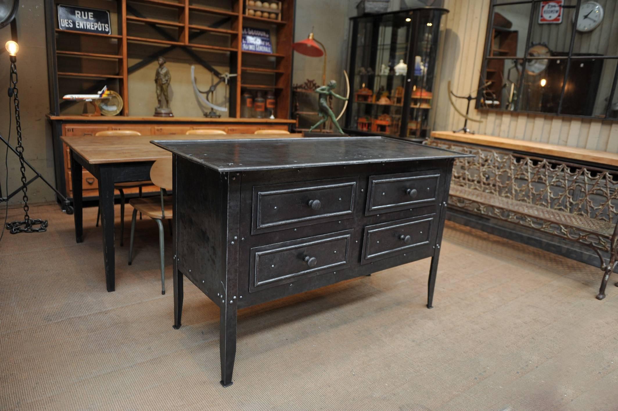 Rare Industrial Riveted Iron Chest of Drawer, 1900s 2