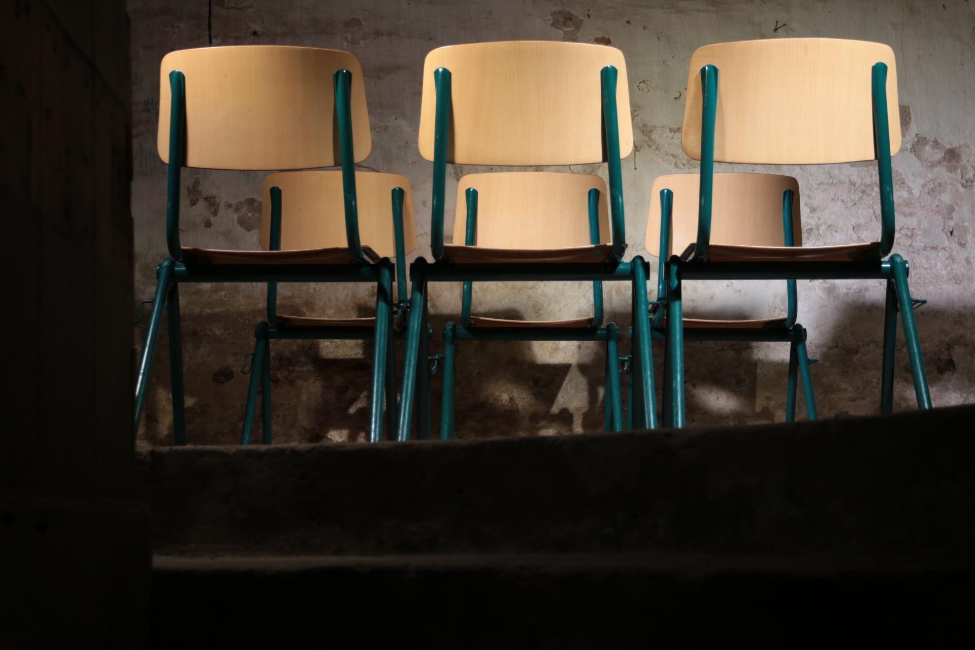 Dutch # 80 Rare Industrial Stacking chairs Galvanitas S35 Emerald Green