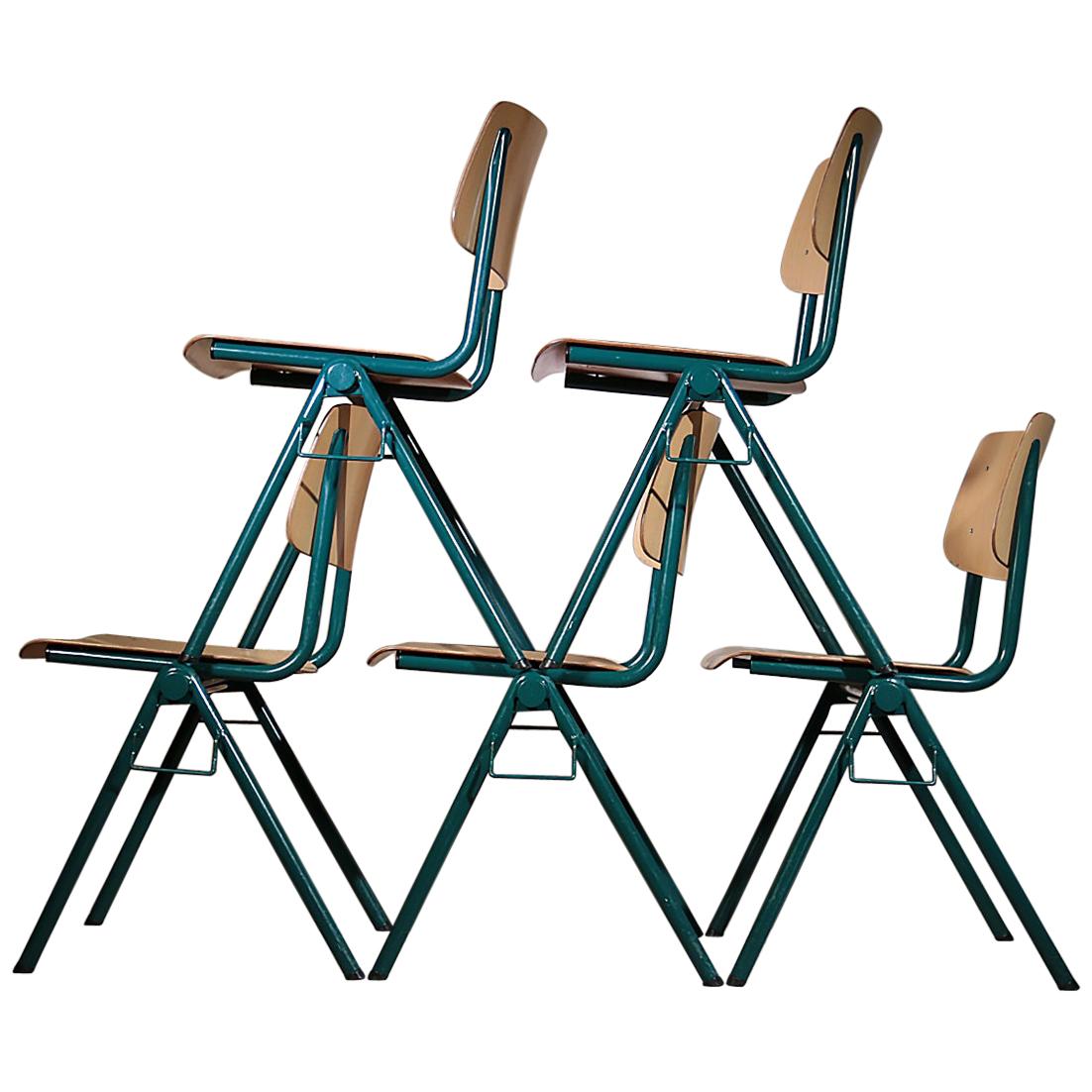 # 80 Rare Industrial Stacking chairs Galvanitas S35 Emerald Green