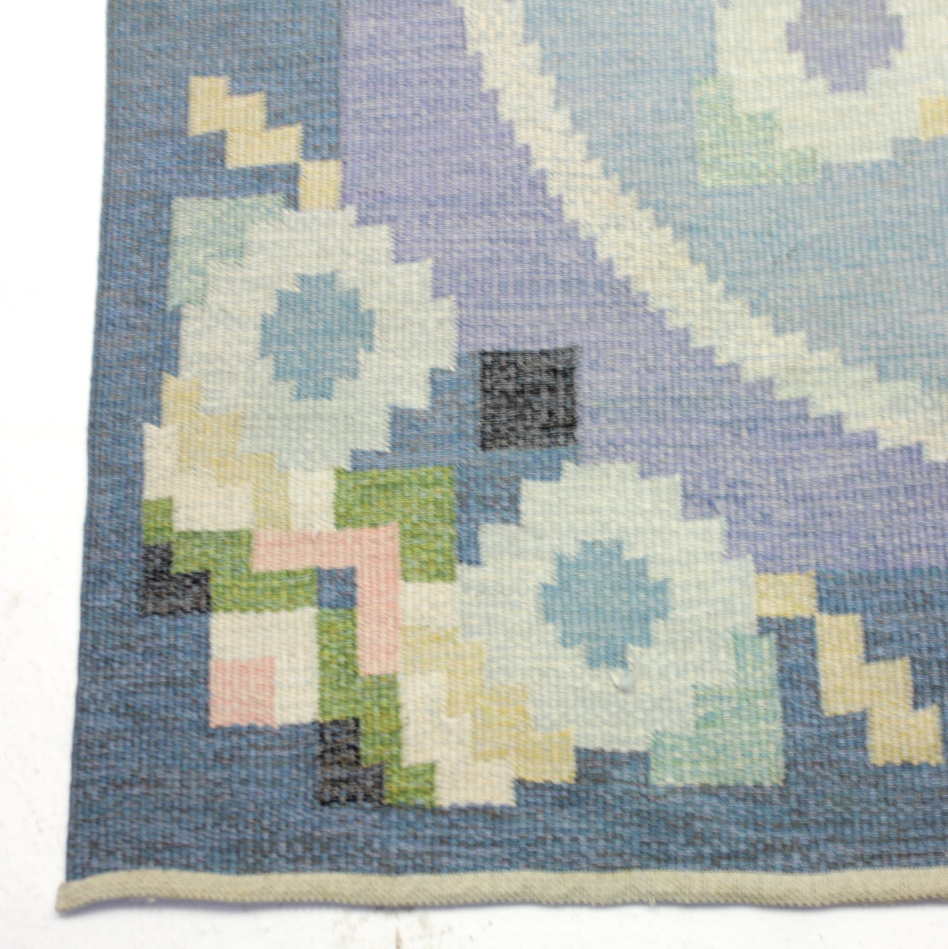 Swedish Rare Ingegerd Silow, Flat Weave Röllakan Carpet, 1950s