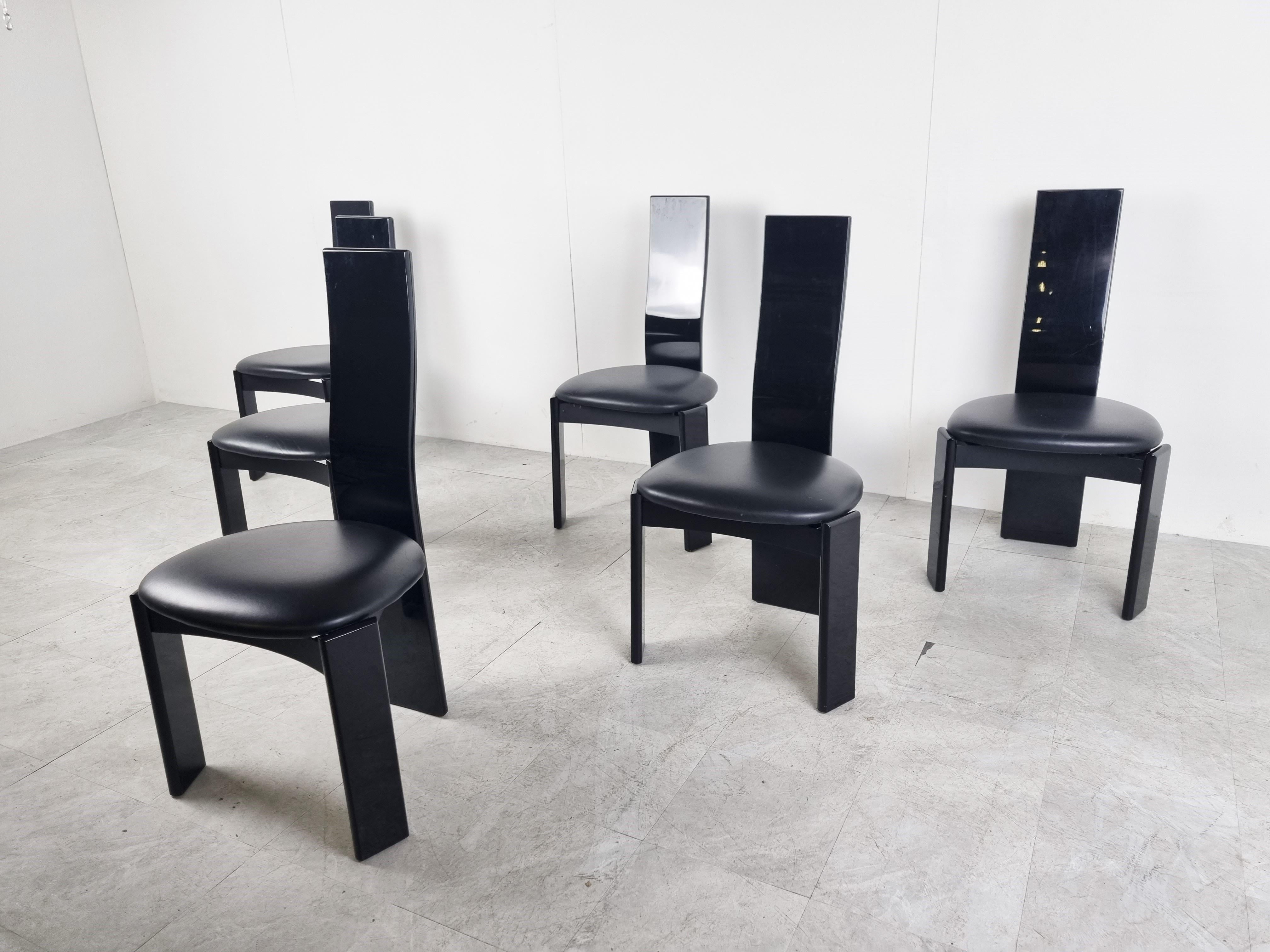 Rare Inlaid Wood and Lacquer Dining Chairs by Pietro Costantini, 1980s, Set of 6 In Good Condition In Leuven, Vlaams Gewest