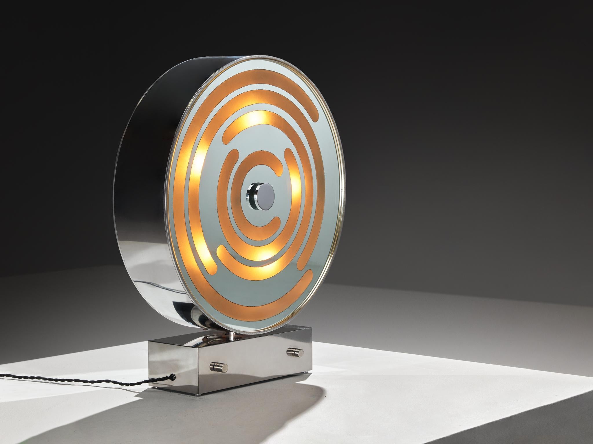 Italian Rare Innocente Gandini for Arredoluce 'Sunlight' Table Lamp Mirrored Glass For Sale