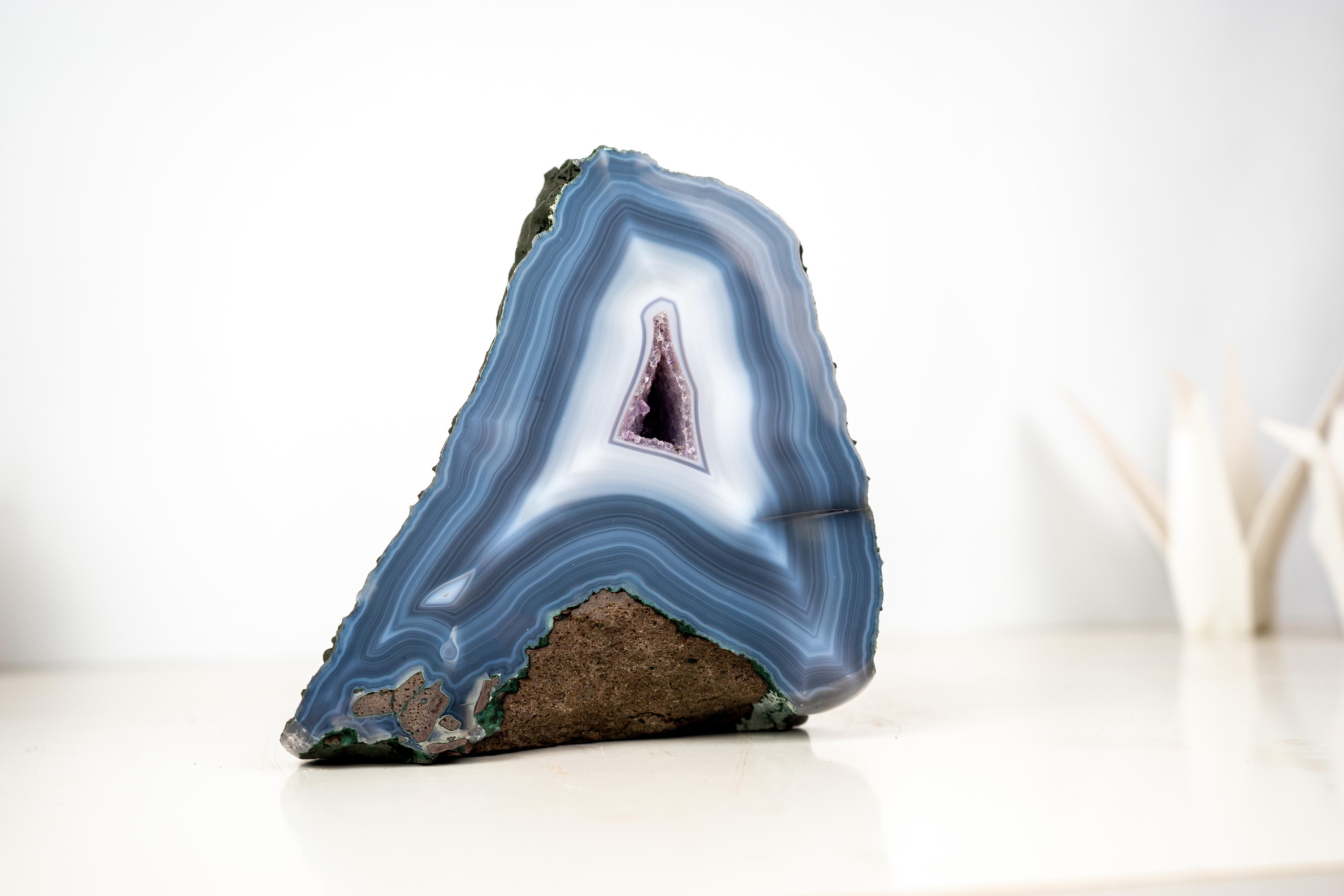 Rare Intact Blue & White Lace Agate Geode For Sale 4