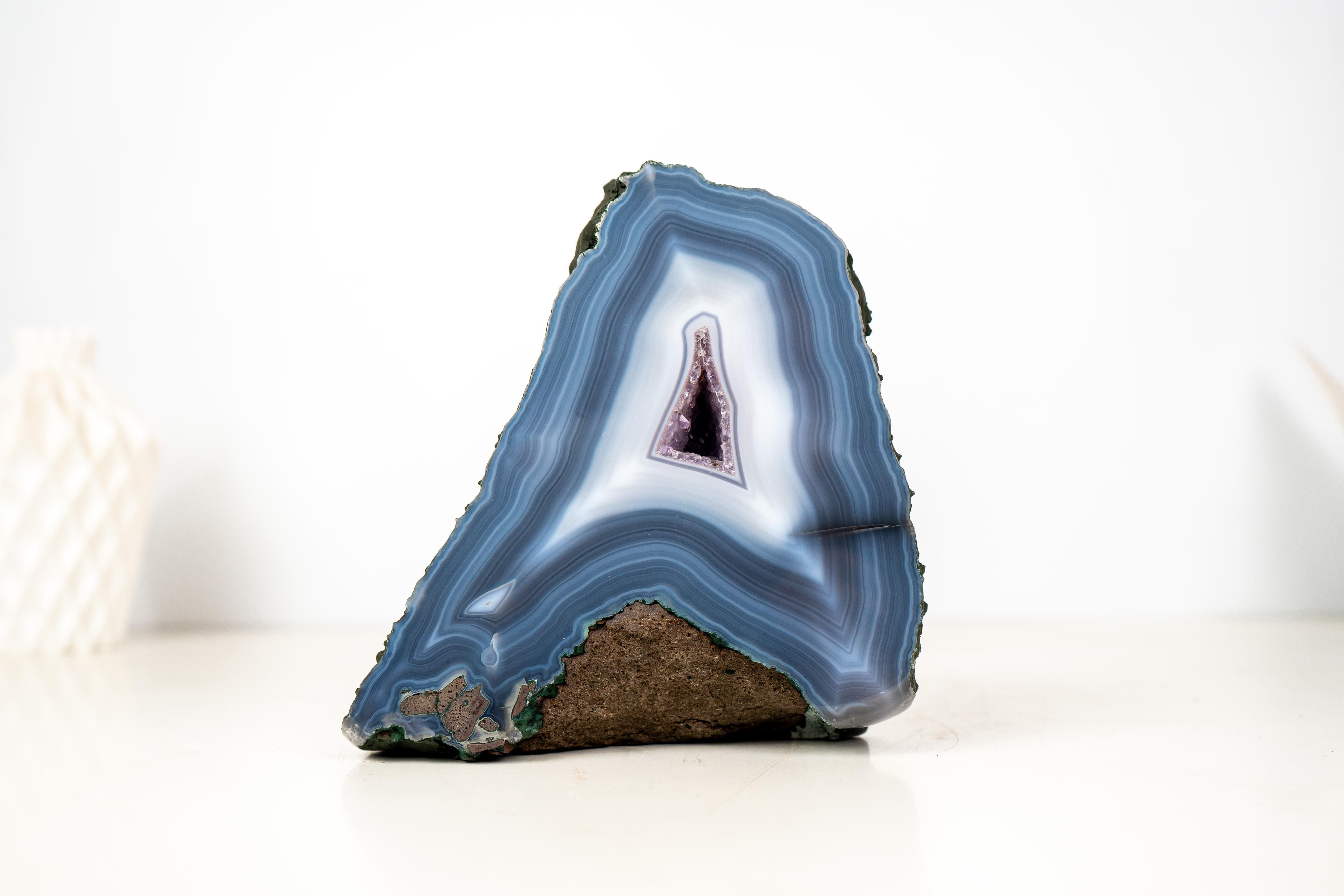 Rare Intact Blue & White Lace Agate Geode For Sale 5