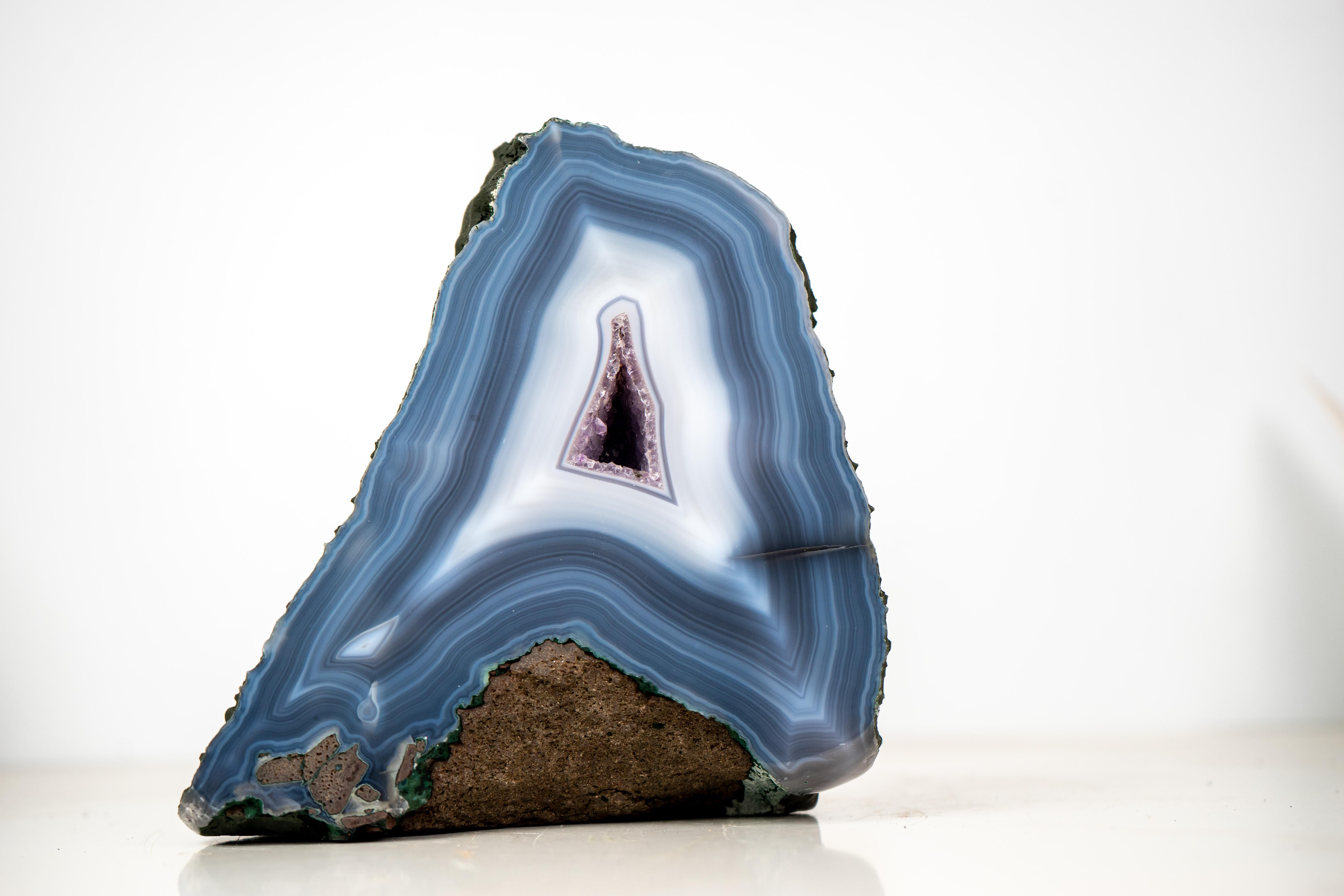 Brazilian Rare Intact Blue & White Lace Agate Geode For Sale