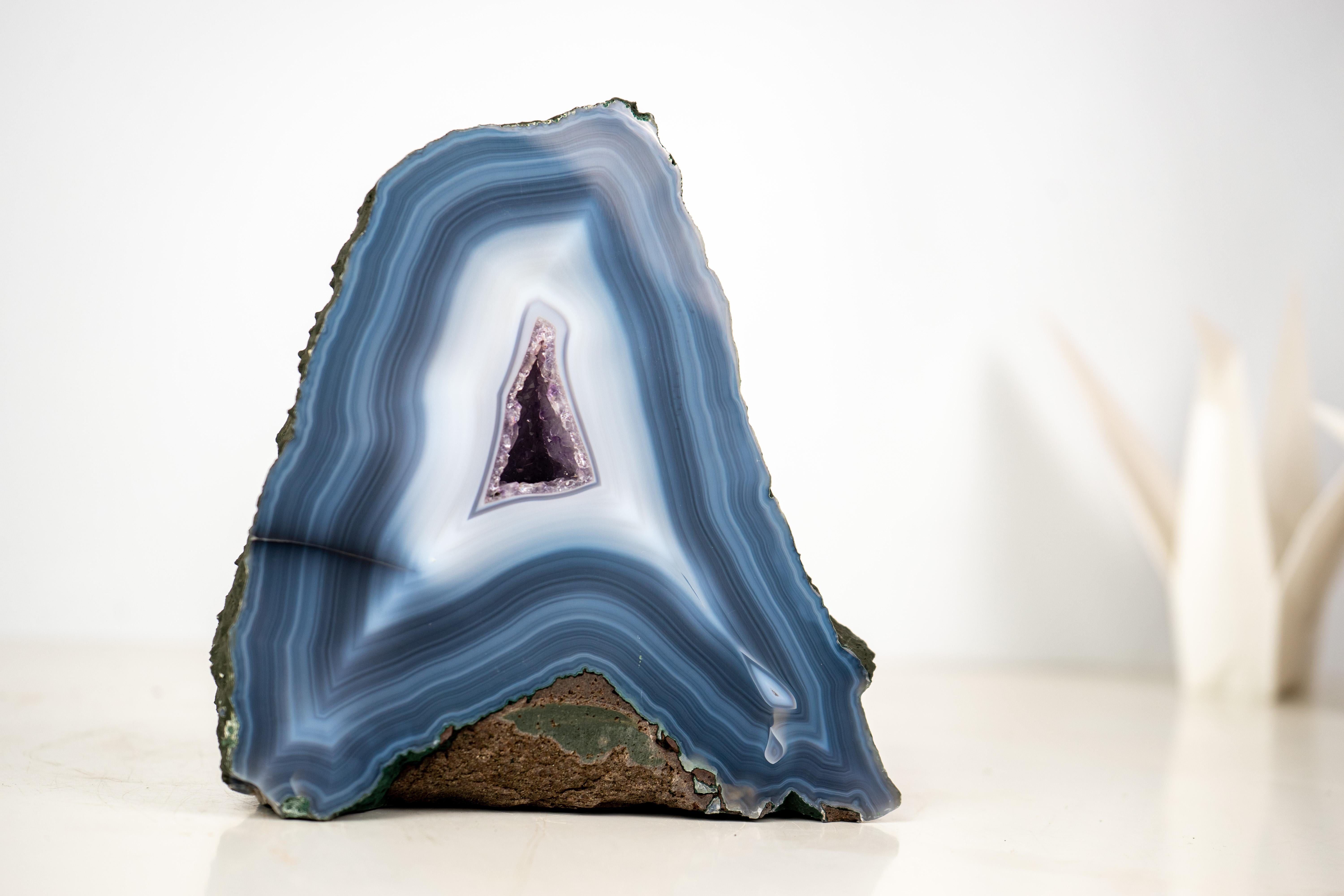 Contemporary Rare Intact Blue & White Lace Agate Geode For Sale