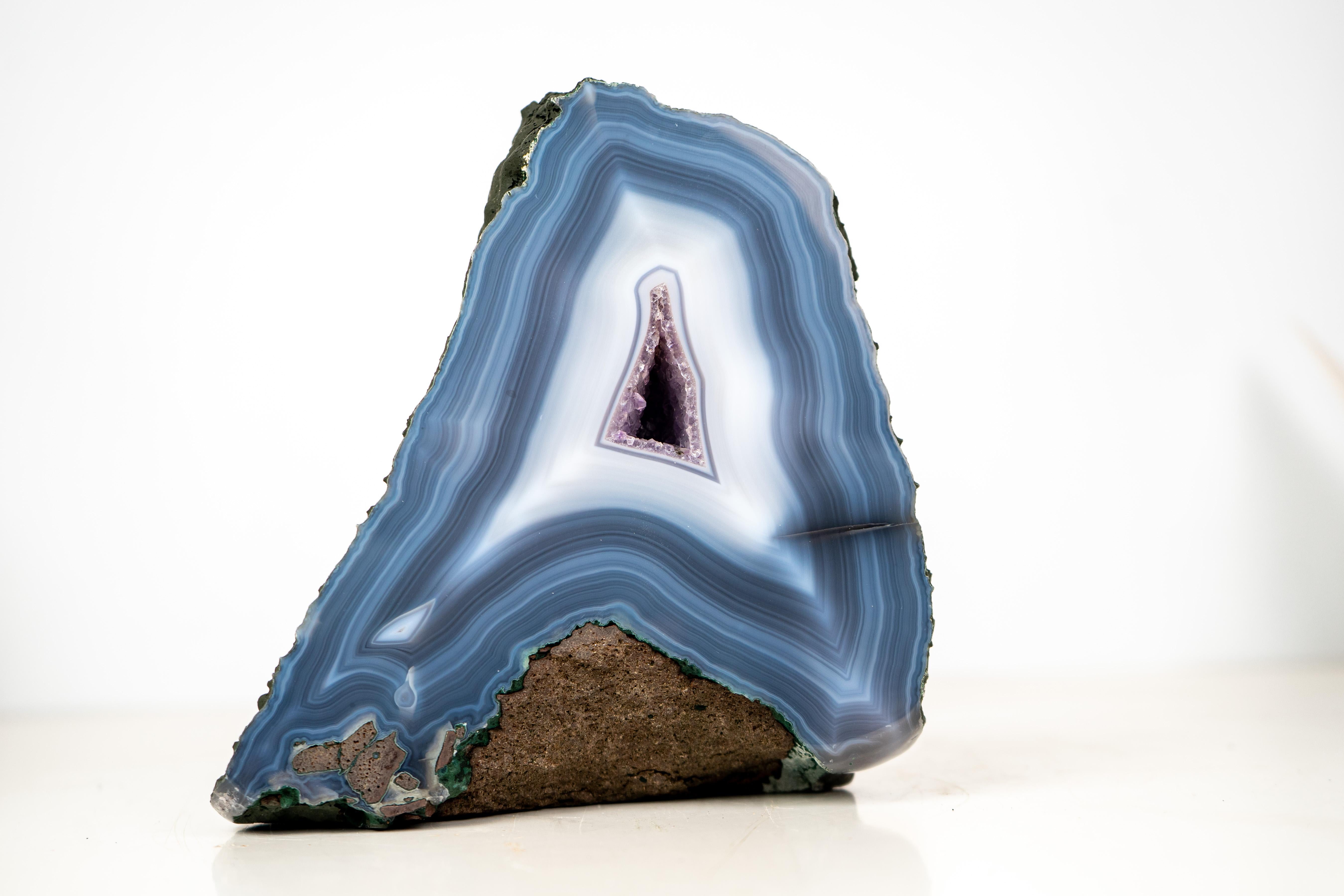 Rare Intact Blue & White Lace Agate Geode For Sale 1