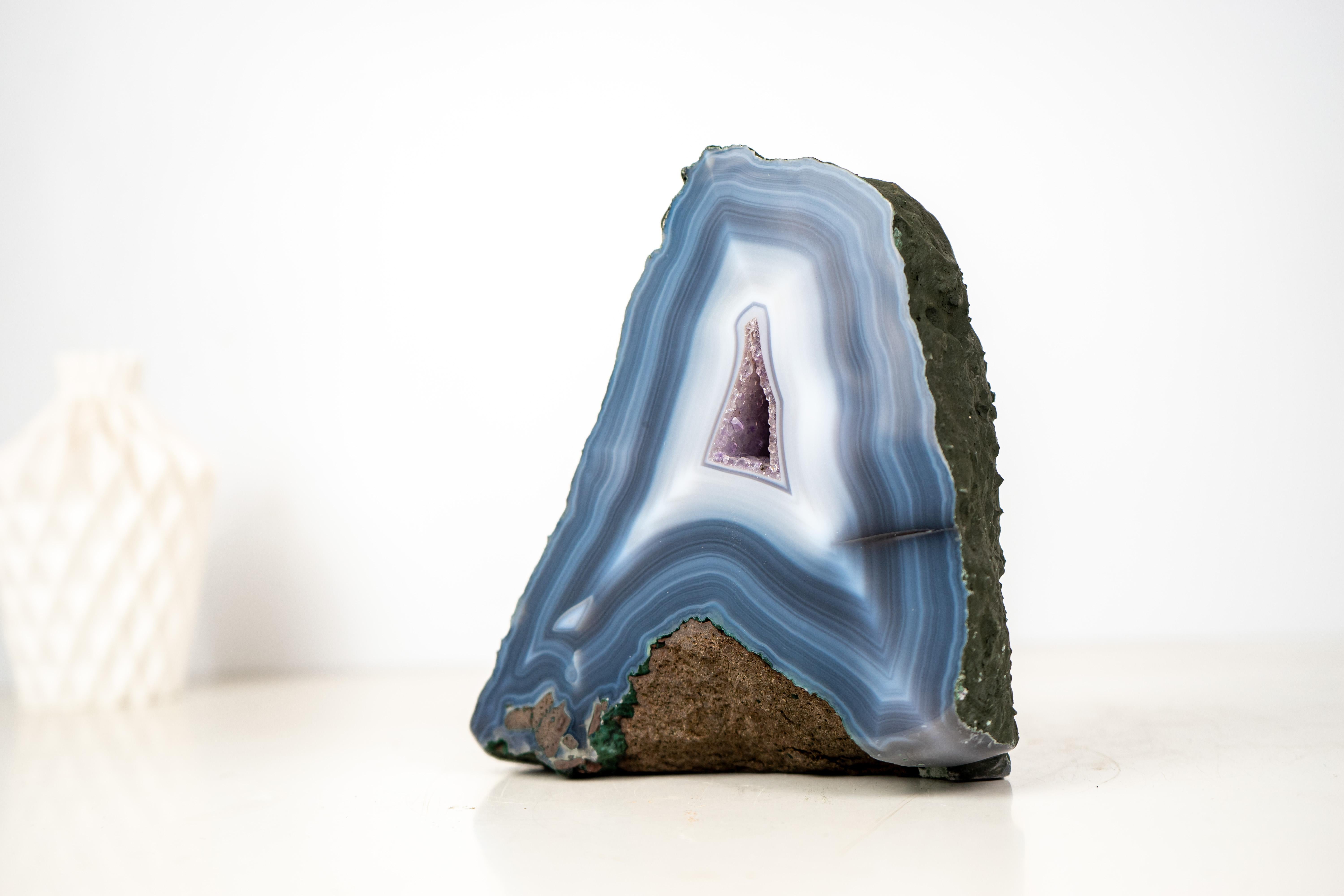 Rare Intact Blue & White Lace Agate Geode For Sale 2