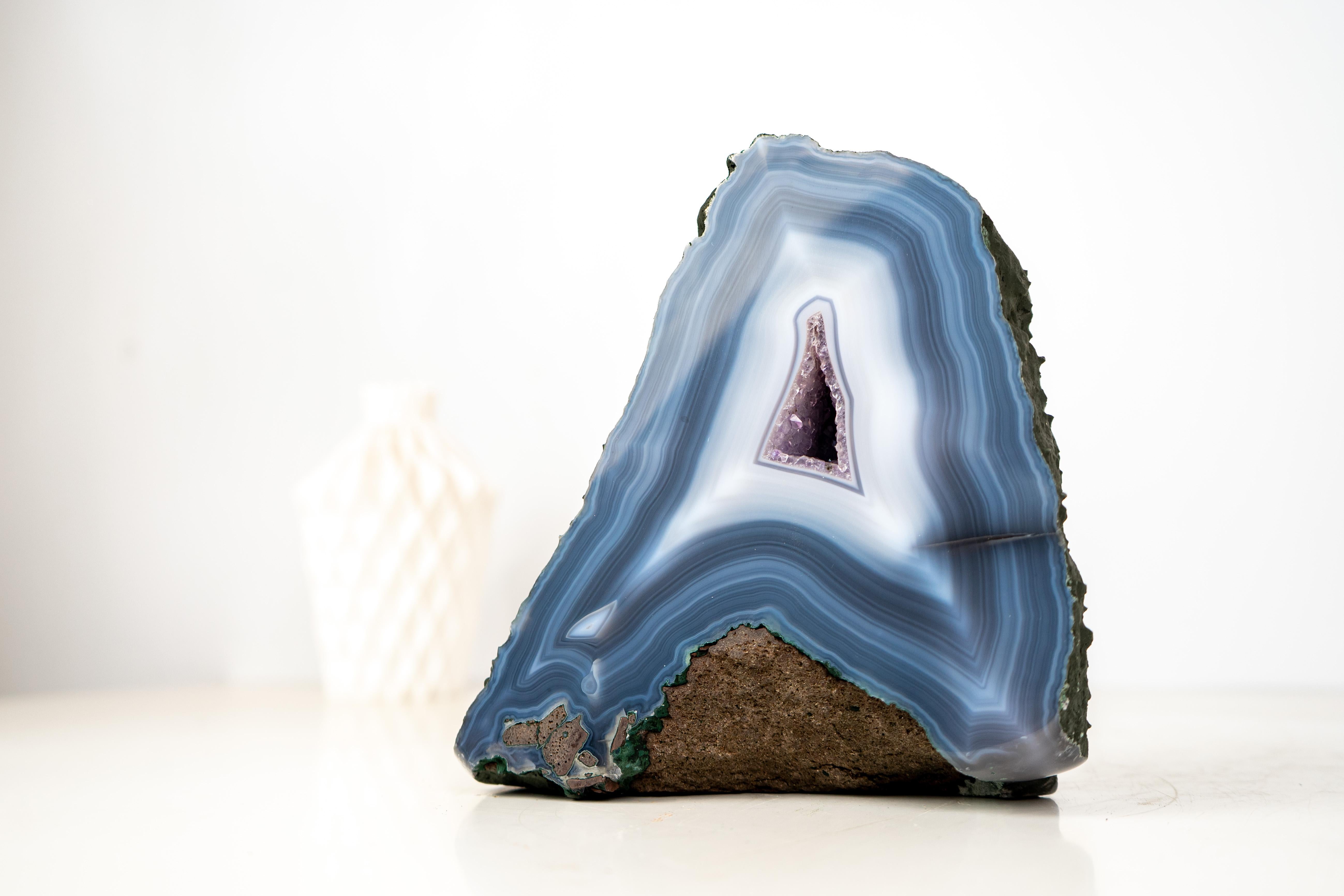 Rare Intact Blue & White Lace Agate Geode For Sale 3
