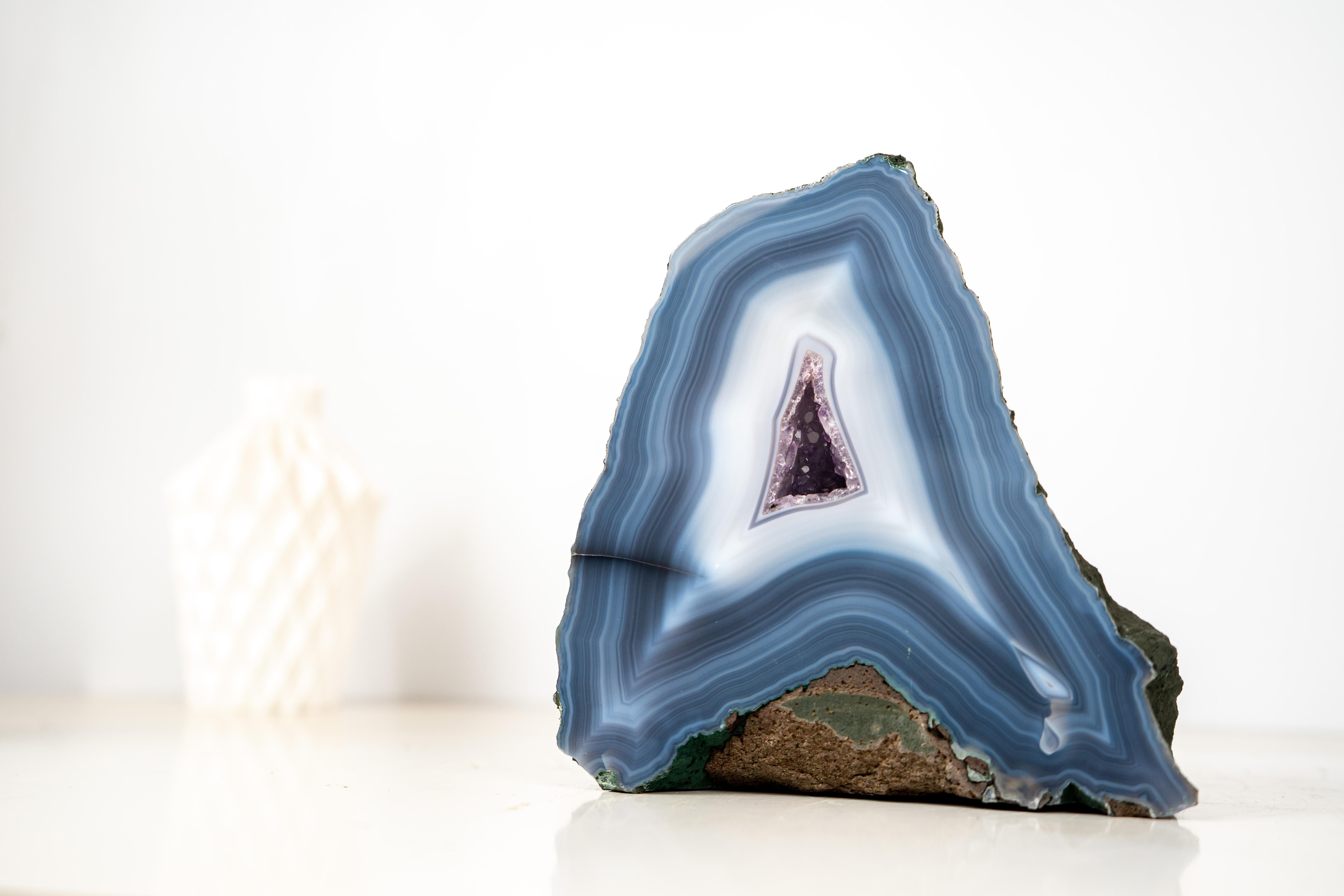 Rare Intact Blue & White Lace Agate Geode For Sale 3