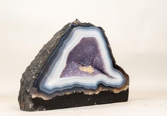 Rare Intact Blue & White Lace Agate Geode with Violet Druzy