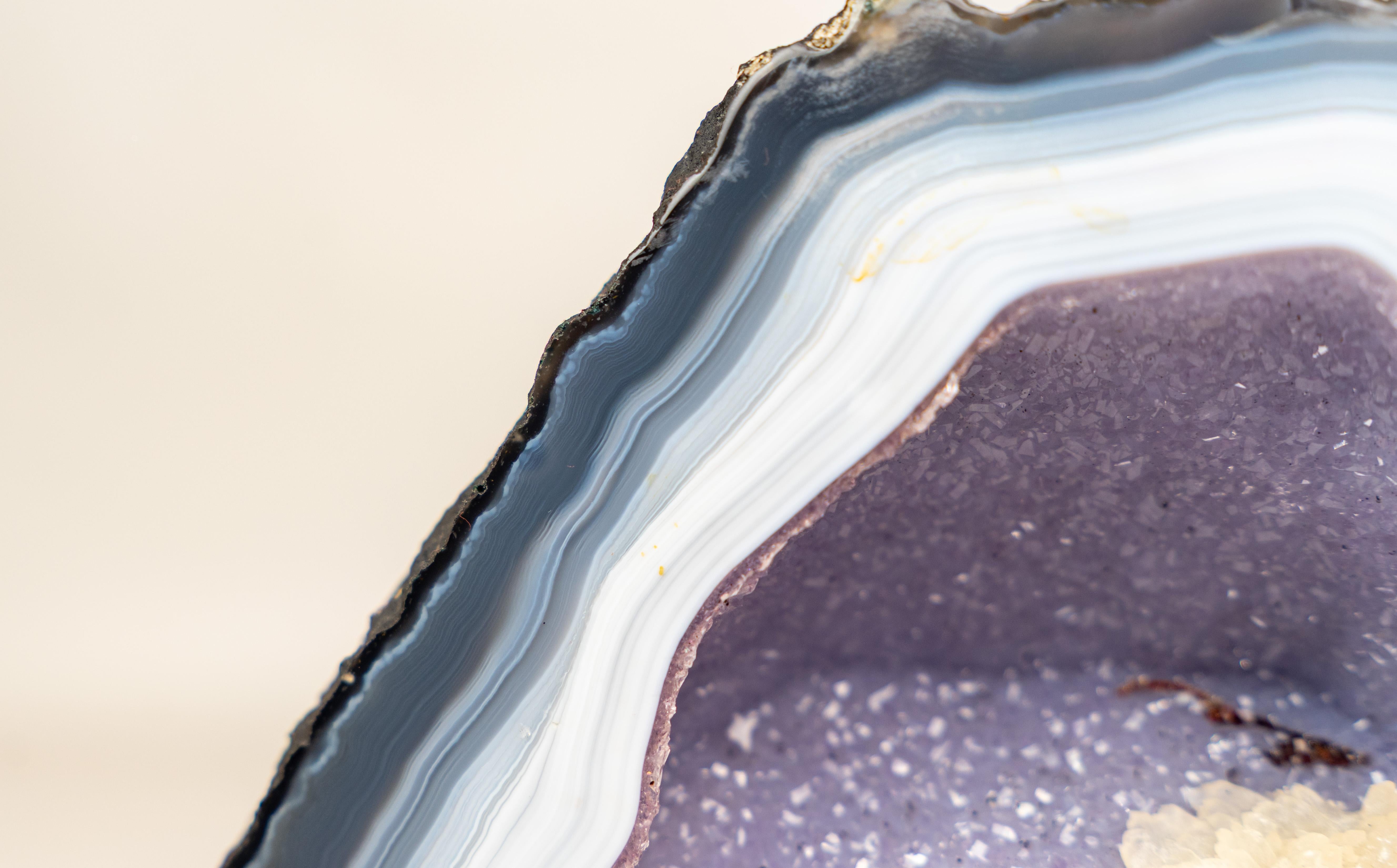 Crystal Rare Intact Blue & White Lace Agate Geode with Violet Druzy For Sale