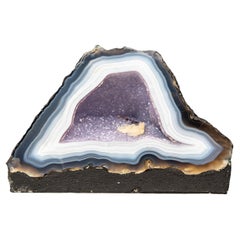 Rare Intact Blue & White Lace Agate Geode with Violet Druzy