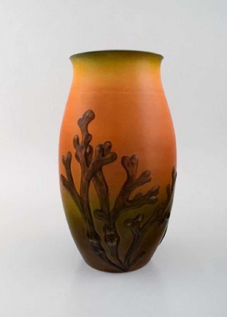 Danish Rare Ipsen's, Denmark Art Nouveau Ceramic Vase with Eelpout and Seaweed