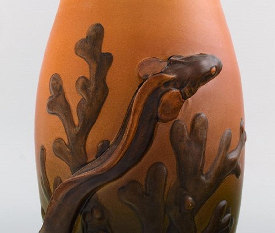 Rare Ipsen's, Denmark Art Nouveau Ceramic Vase with Eelpout and Seaweed In Good Condition In Copenhagen, DK