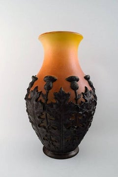 Rare Ipsen's, Denmark Art Nouveau Large Ceramic Vase, Flowers in Relief