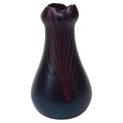 Rare iridised Poschinger red and black glass vase with decorated feathering 1900