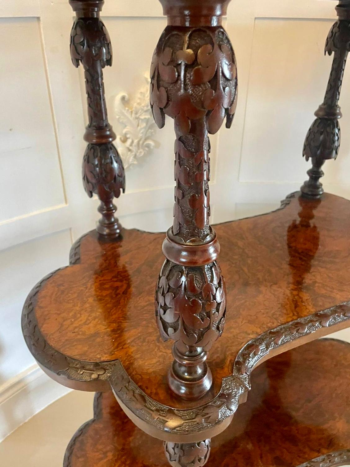 Rare Irish Antique Exhibition Quality Freestanding Burr Walnut Carved Whatnot For Sale 8