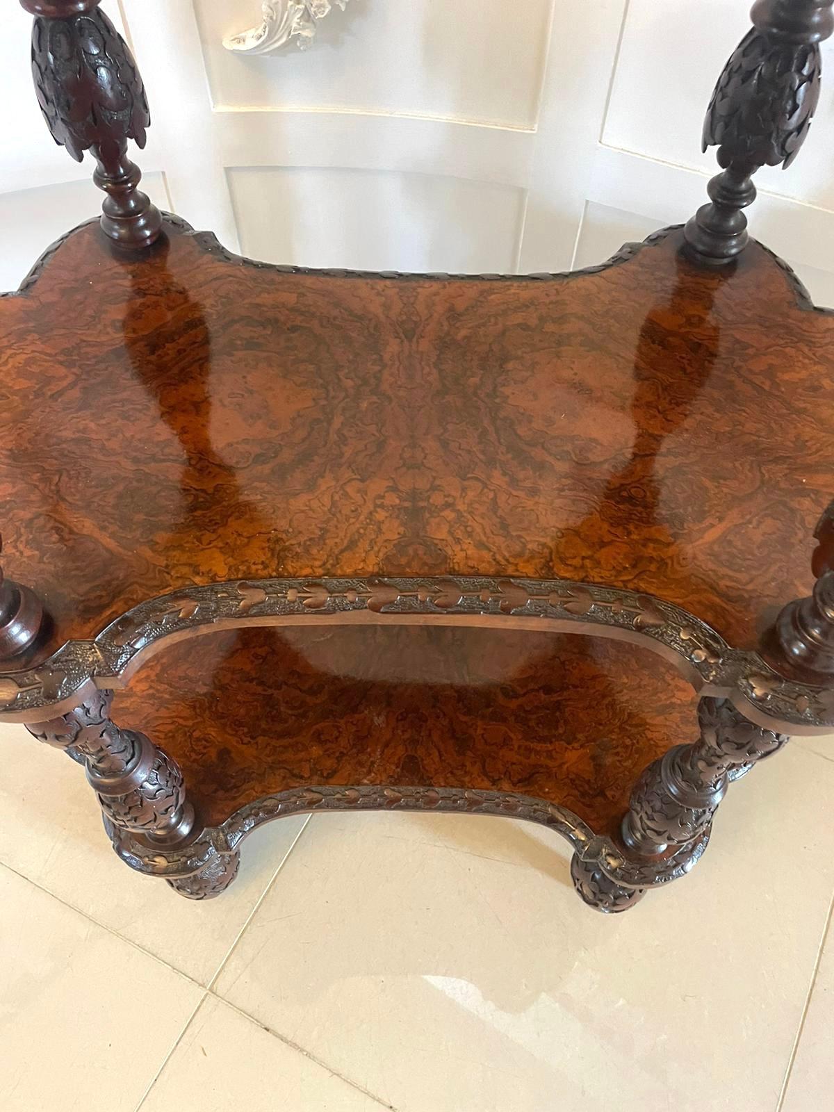 Rare Irish Antique Exhibition Quality Freestanding Burr Walnut Carved Whatnot For Sale 3