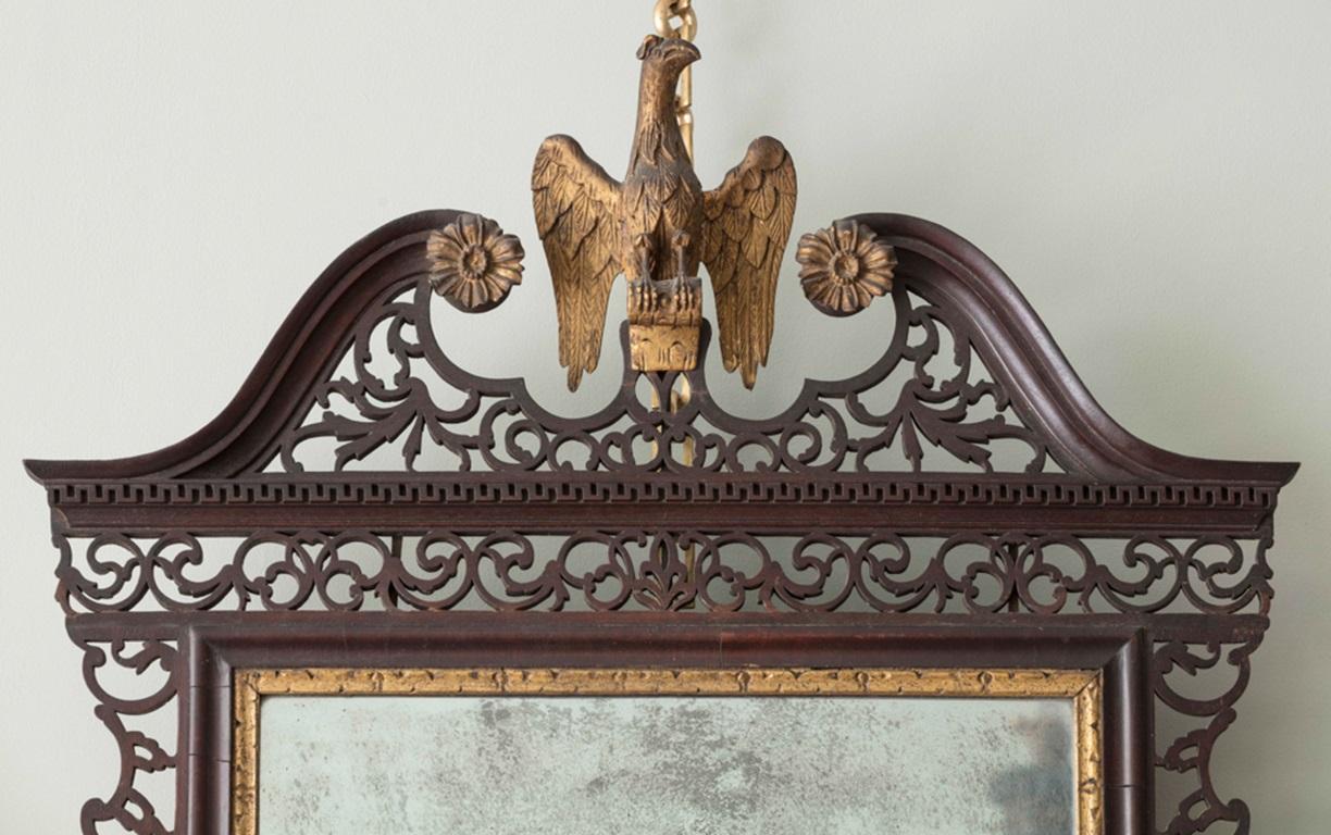 18th Century and Earlier Rare Irish Carved Mahogany Pier Mirror, Mid 18th Century
