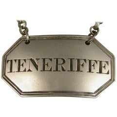 Rare Irish Provincial Silver Wine Label 'Teneriffe' by John Tolekin, Cork