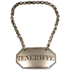 Antique Rare Irish Provincial Silver Wine Label 'Teneriffe' by John Tolekin, Cork