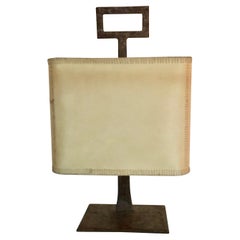 Rare Iron and Parchment Table Lamp Attributed to Marc du Plantier, France, 1940
