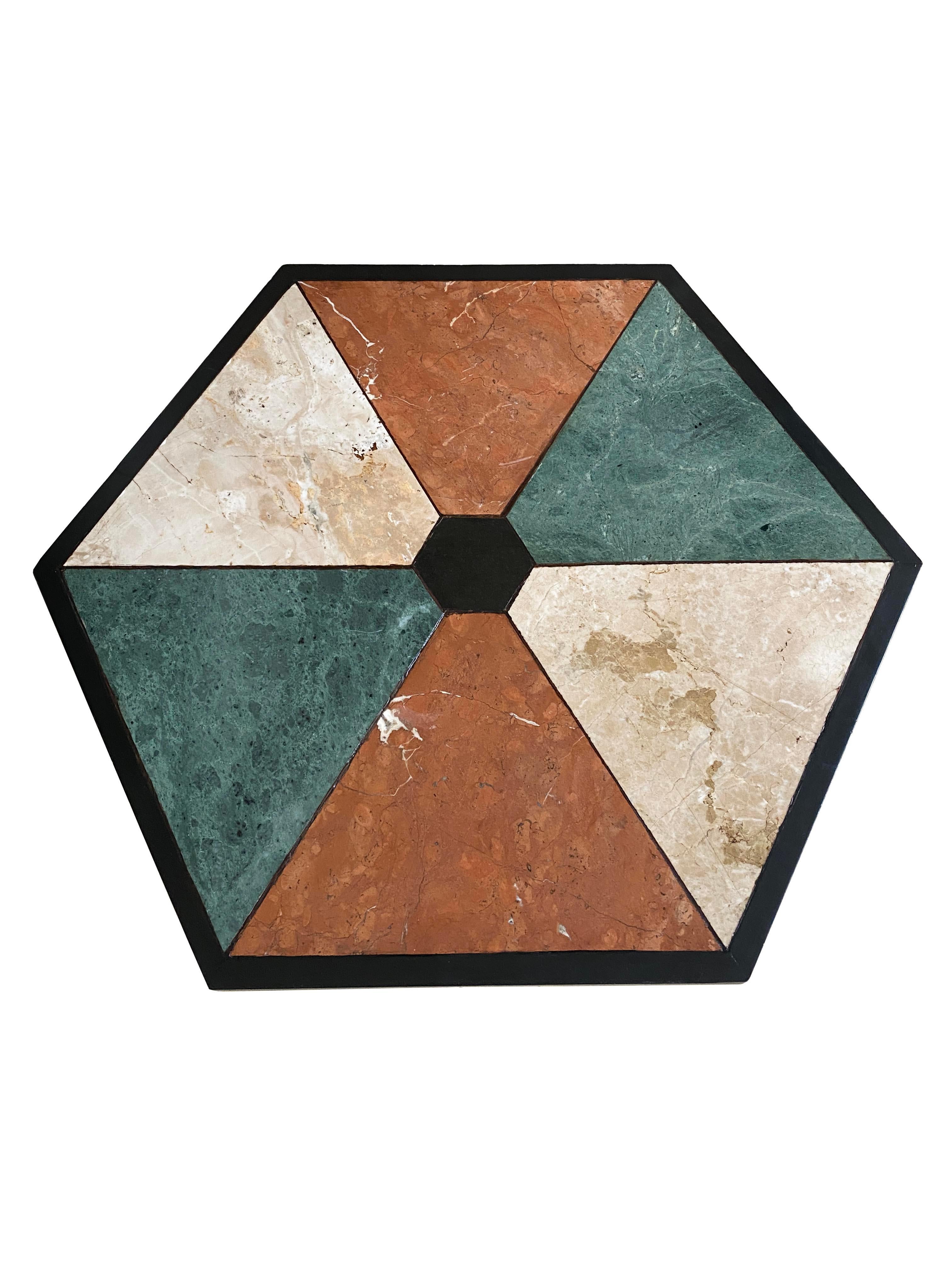 American Rare Iron End Table with a Hexagonal Top with Inlayed Stone For Sale