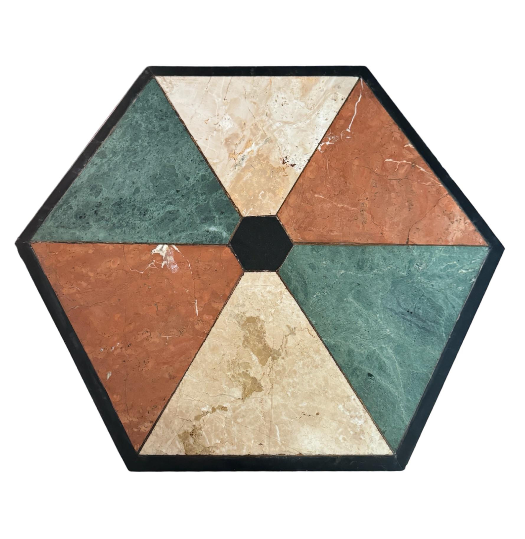 Rare Iron End Table with a Hexagonal Top with Inlayed Stone For Sale 2