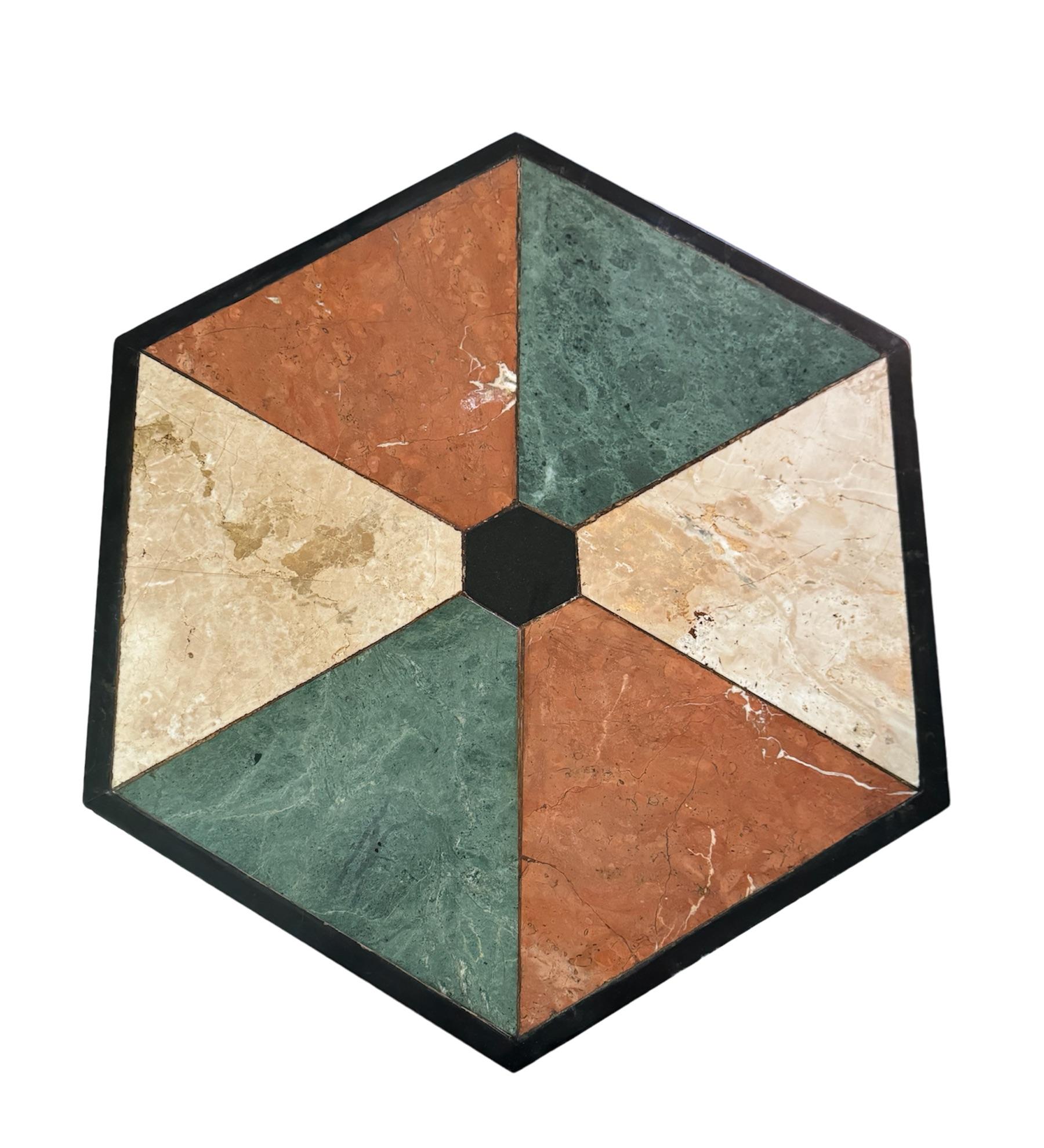 Rare Iron End Table with a Hexagonal Top with Inlayed Stone For Sale 3