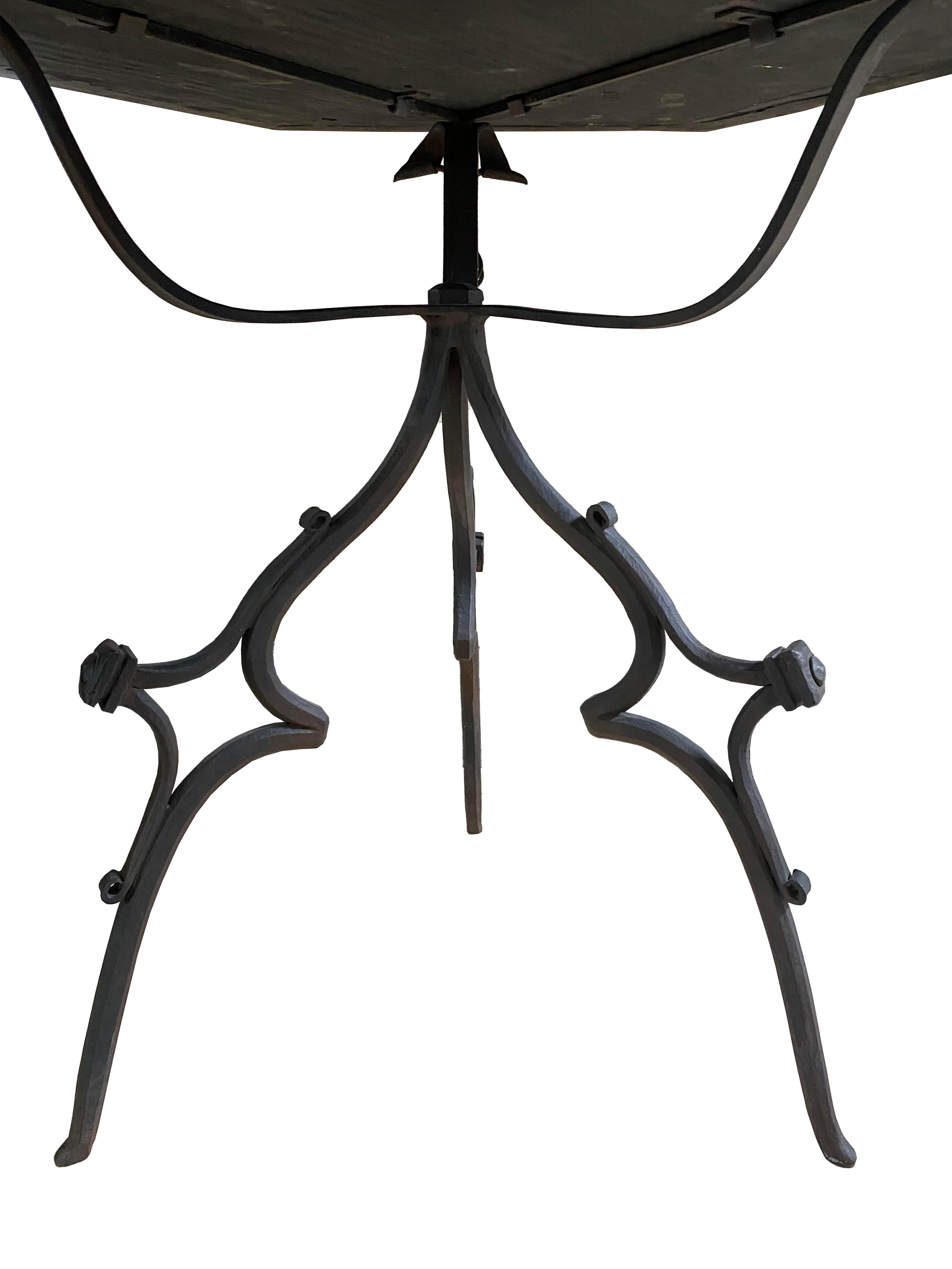 Rare Iron End Table with a Hexagonal Top with Inlayed Stone For Sale 4