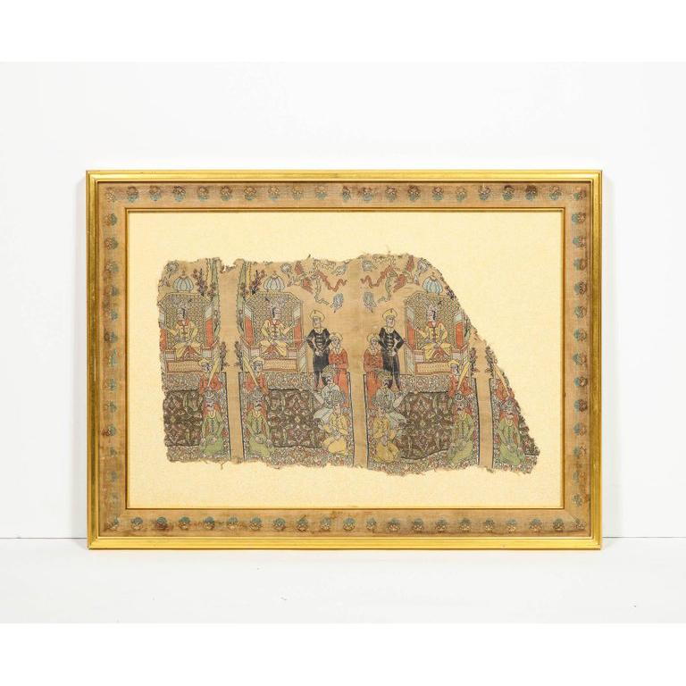 Rare Islamic Persian Safavid Silk Lampas Textile Fragment, Safavid Dynasty 5
