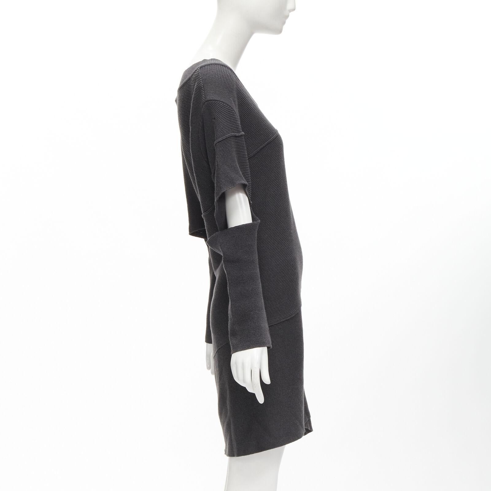 rare ISSEY MIYAKE 1980's Vintage grey deconstructed bias cutout sweater dress M In Good Condition For Sale In Hong Kong, NT