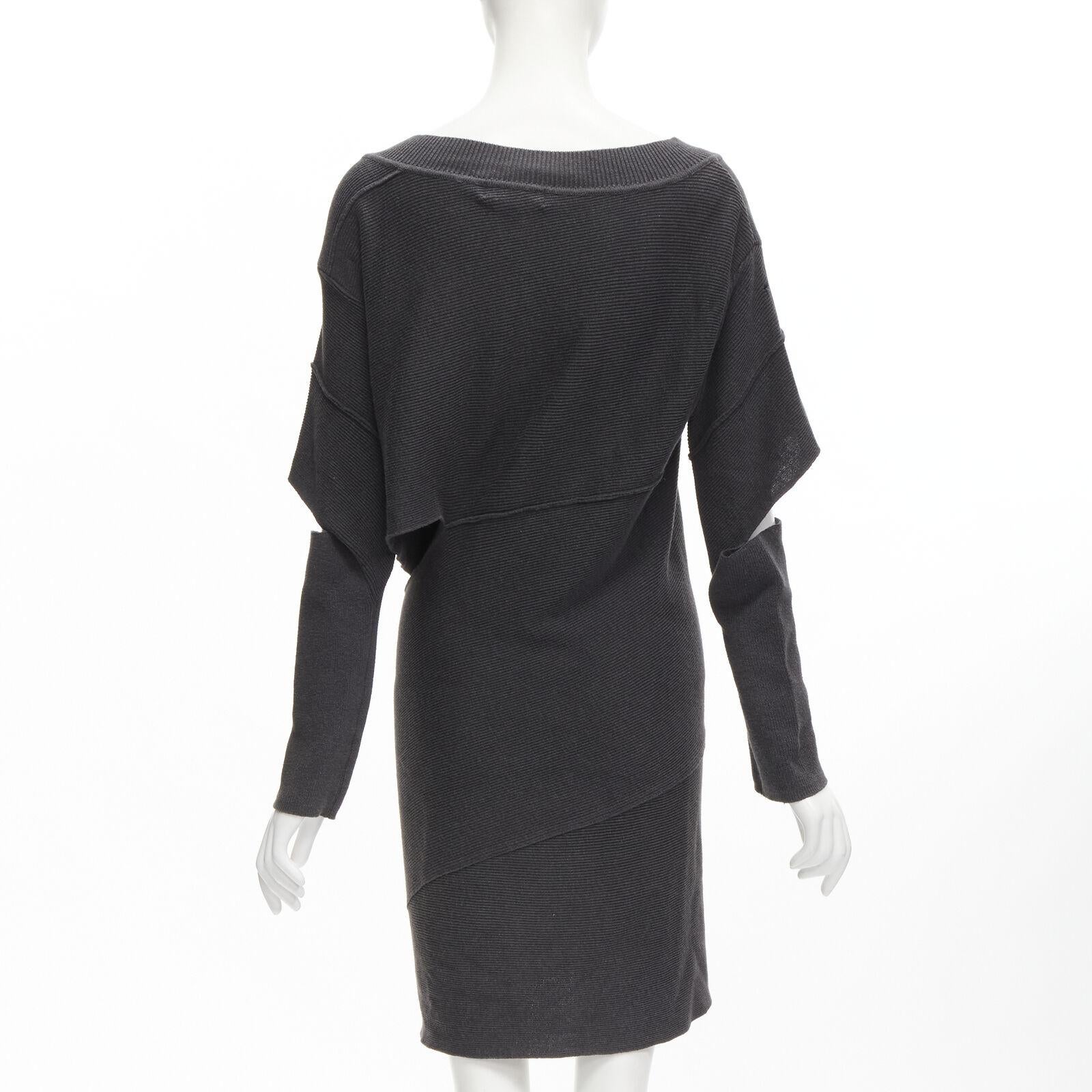 Women's rare ISSEY MIYAKE 1980's Vintage grey deconstructed bias cutout sweater dress M For Sale