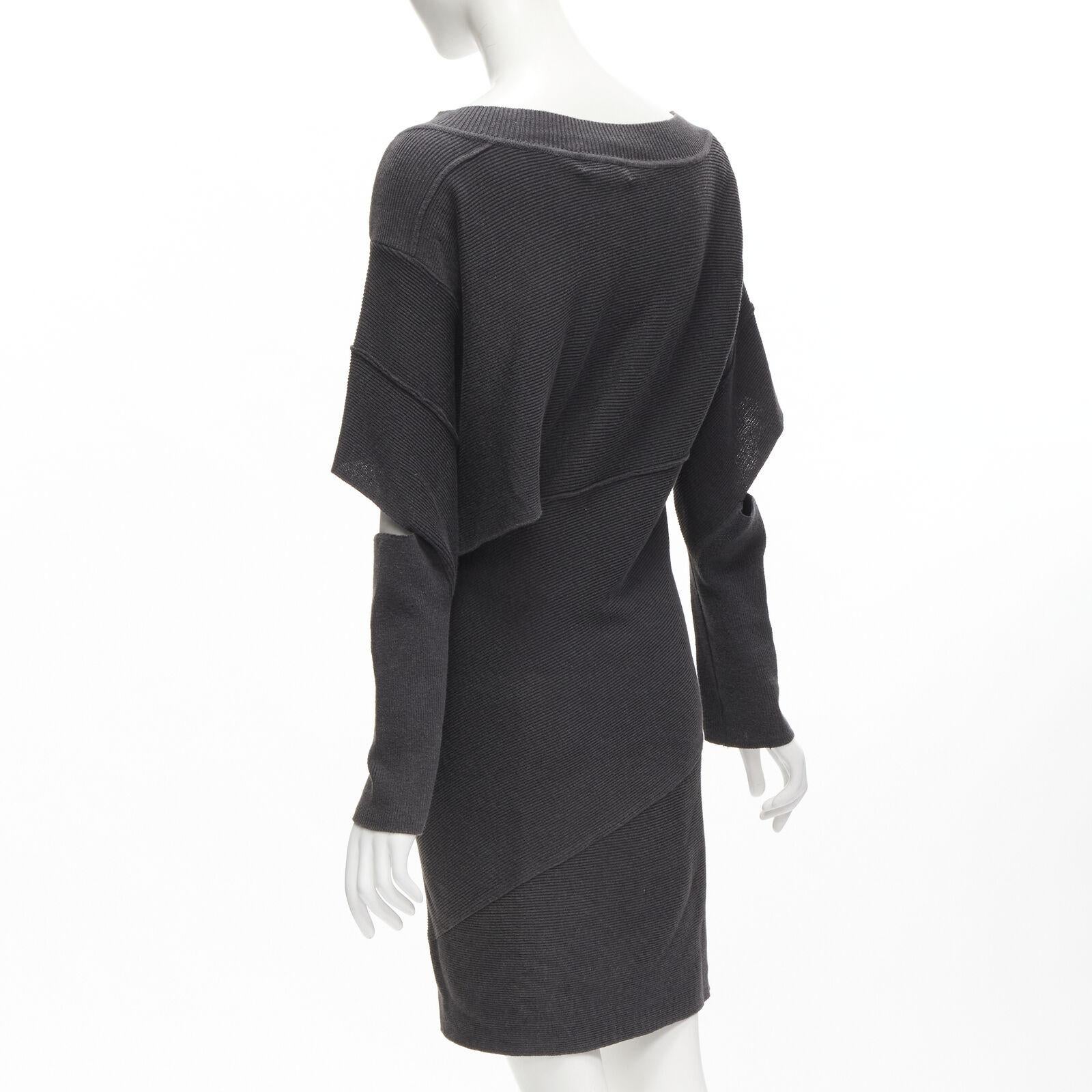 rare ISSEY MIYAKE 1980's Vintage grey deconstructed bias cutout sweater dress M For Sale 1