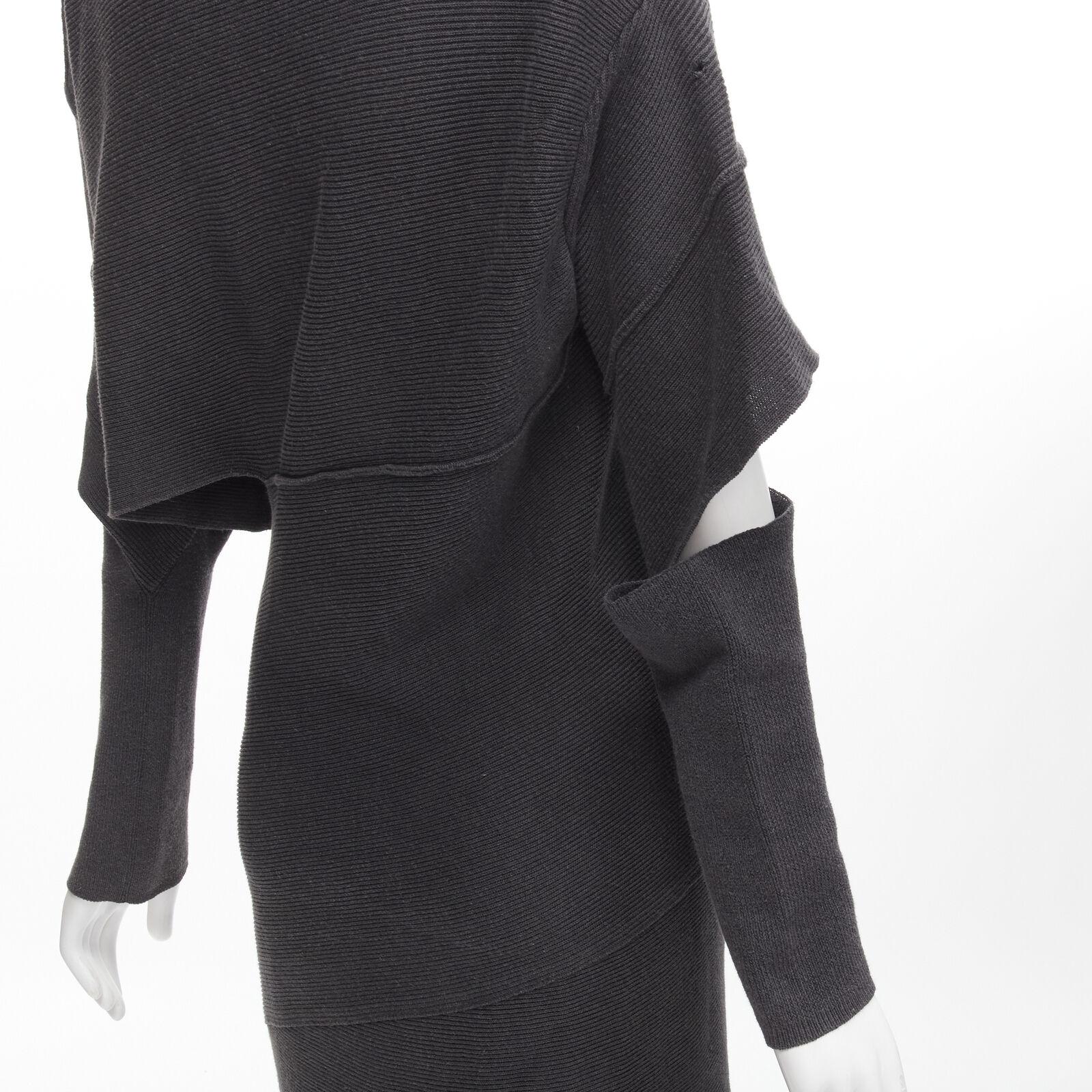 rare ISSEY MIYAKE 1980's Vintage grey deconstructed bias cutout sweater dress M For Sale 3