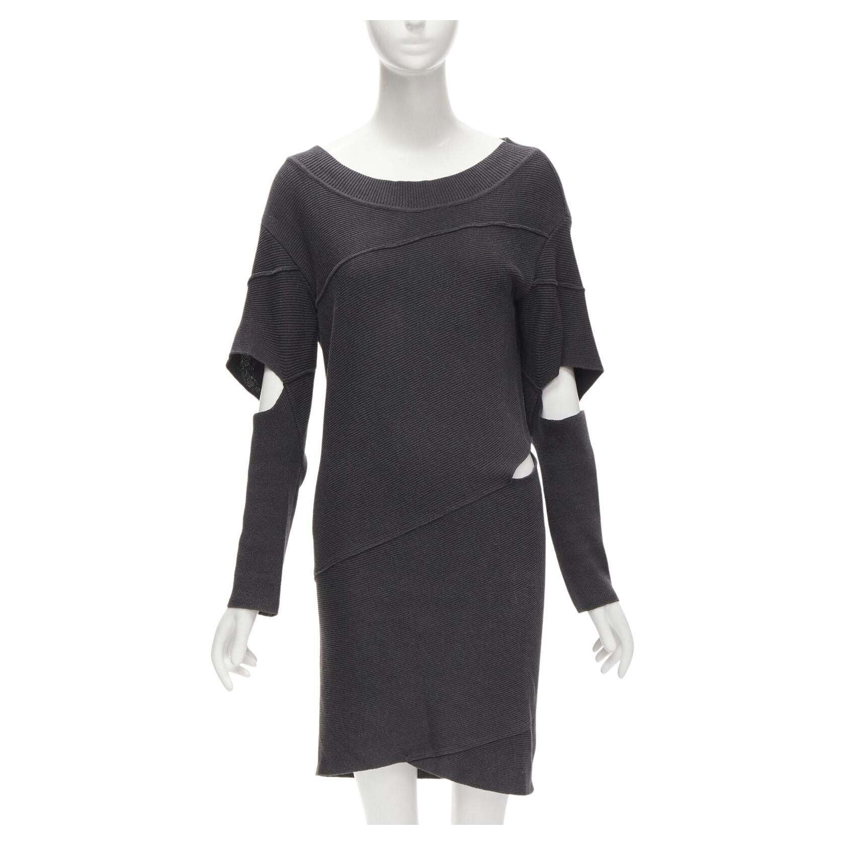 rare ISSEY MIYAKE 1980's Vintage grey deconstructed bias cutout sweater dress M For Sale