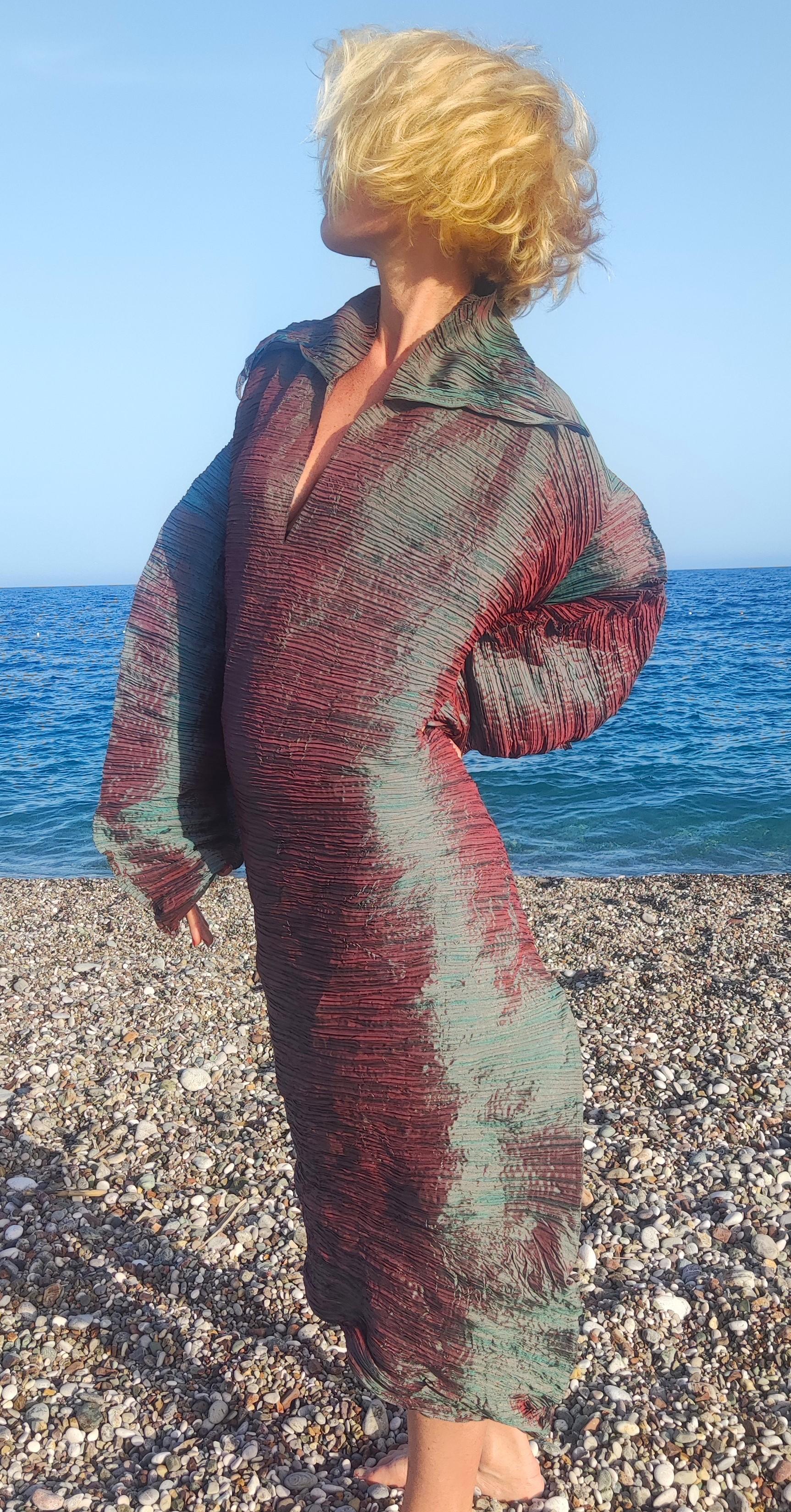 Rare Issey Miyake Metal Sculpture Oversize Pleated 80s 70s Vintage Dress Gown For Sale 12
