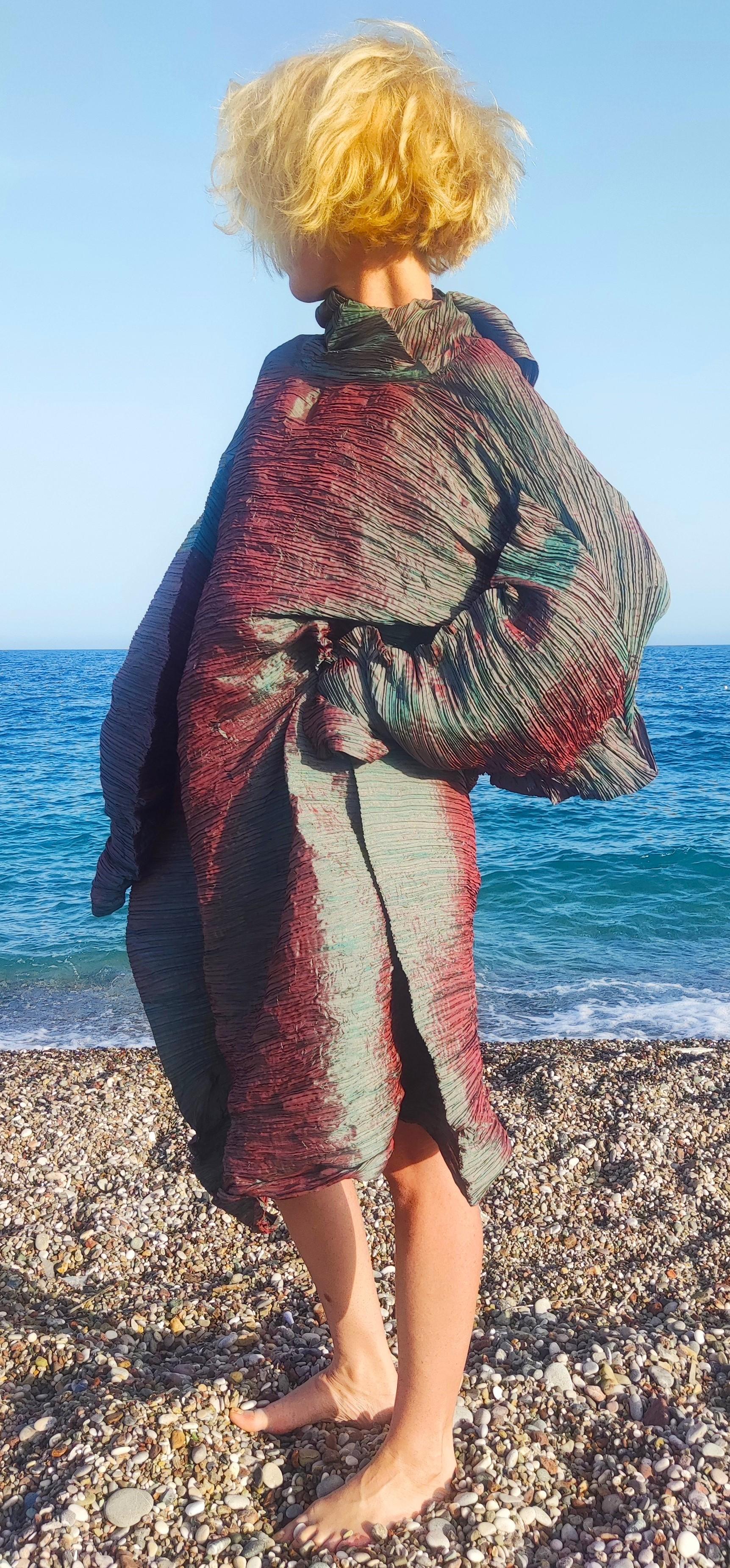 Rare Issey Miyake Metal Sculpture Oversize Pleated 80s 70s Vintage Dress Gown For Sale 14